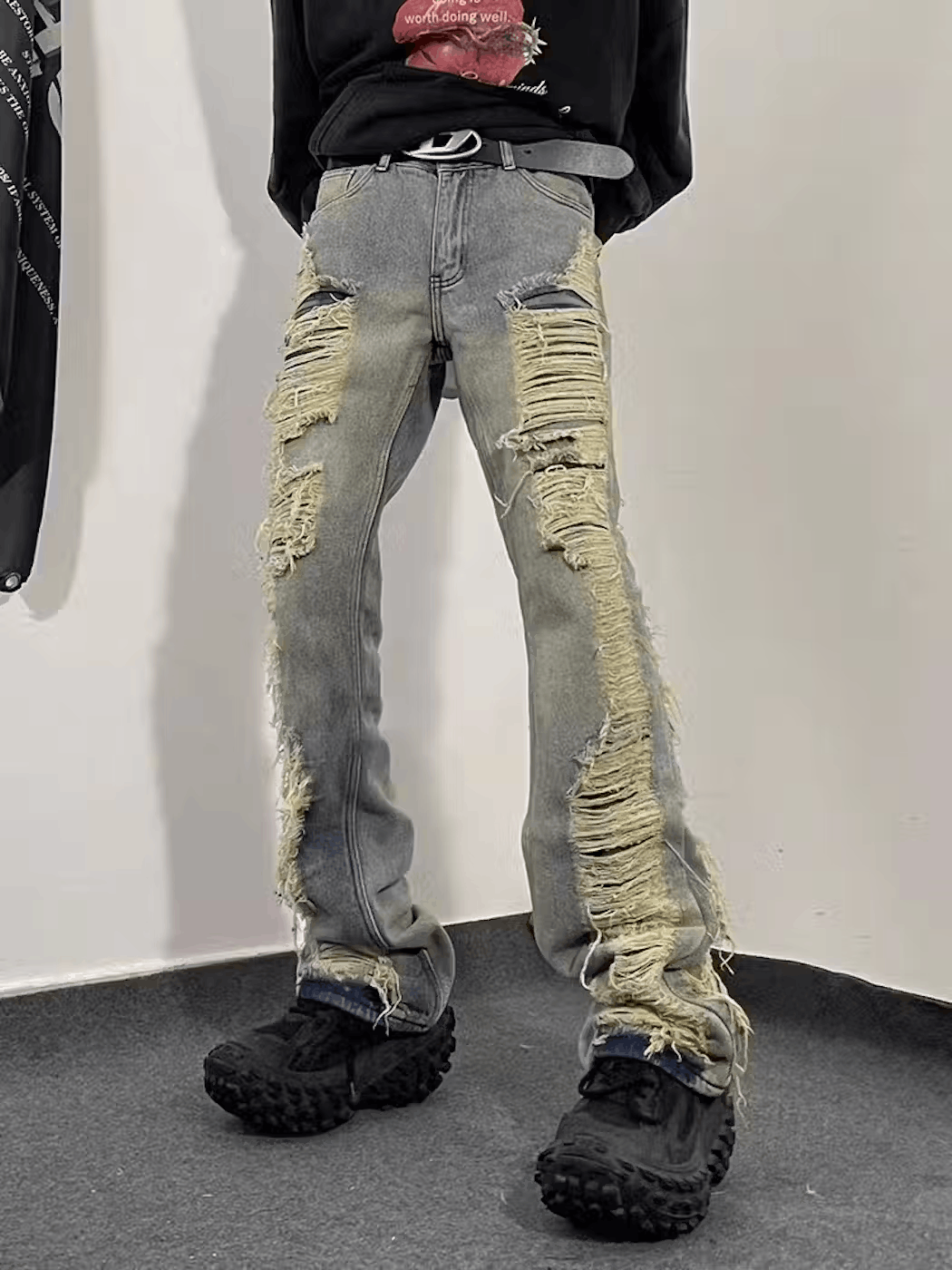 Japanese Brand × Jean Washed vintage street hip hop ripped jeans Size US 32 / EU 48 - 1 Thumbnail