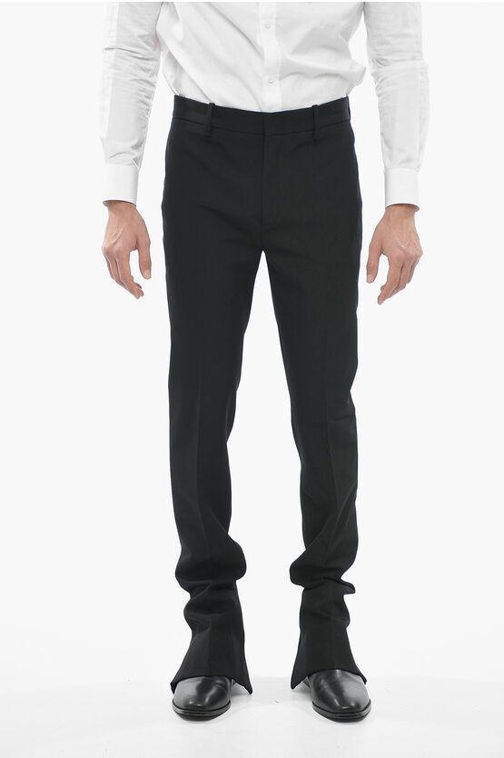 image of Off White Seasonal Wool Wave Tag Pants With Ankle Zips in Black, Men's (Size 33)
