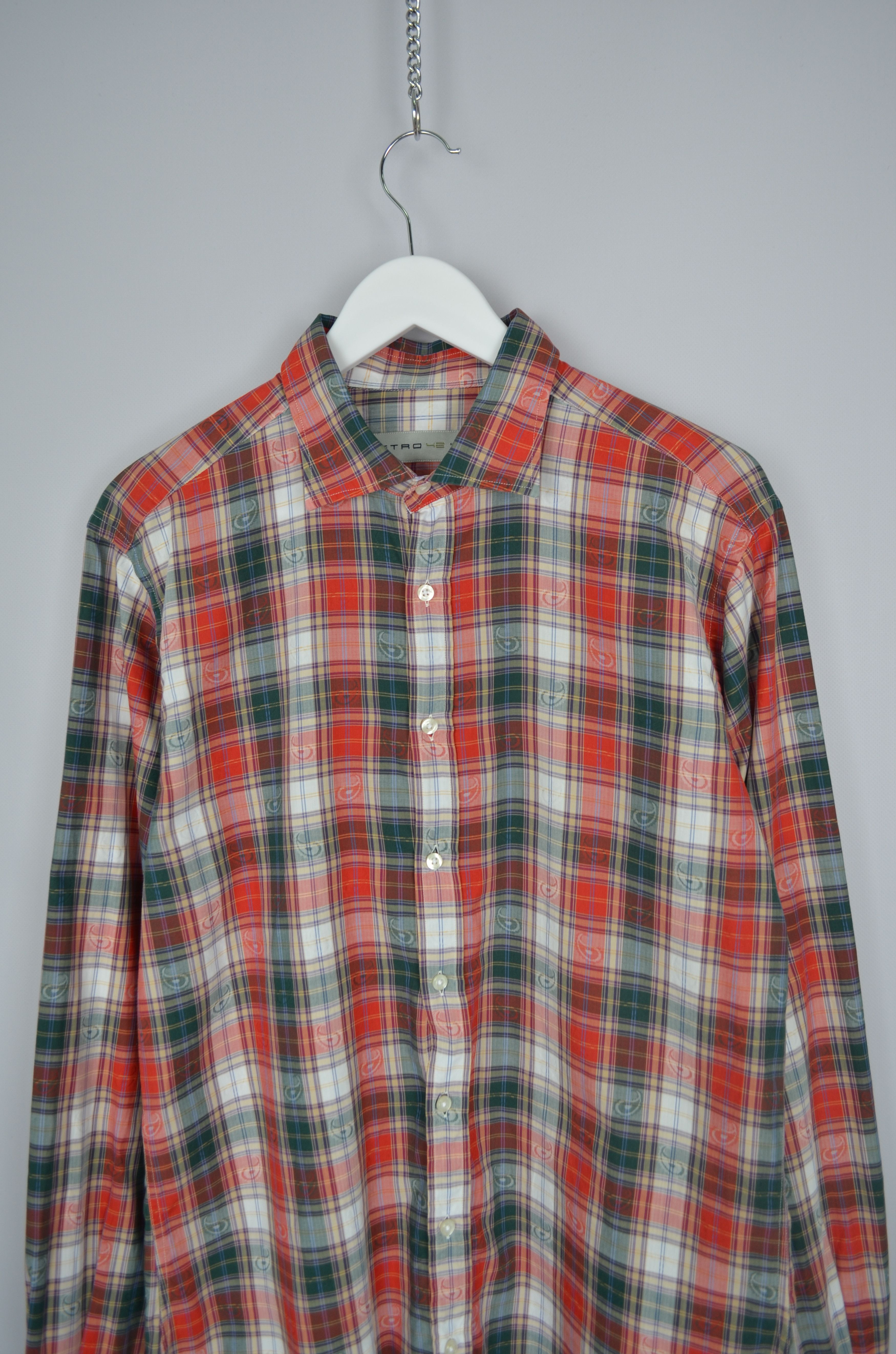 Designer × Etro ETRO Check Green Orange Paisley Cotton Shirt Size 42 M Size US M / EU 48-50 / 2 - 2 Thumbnail