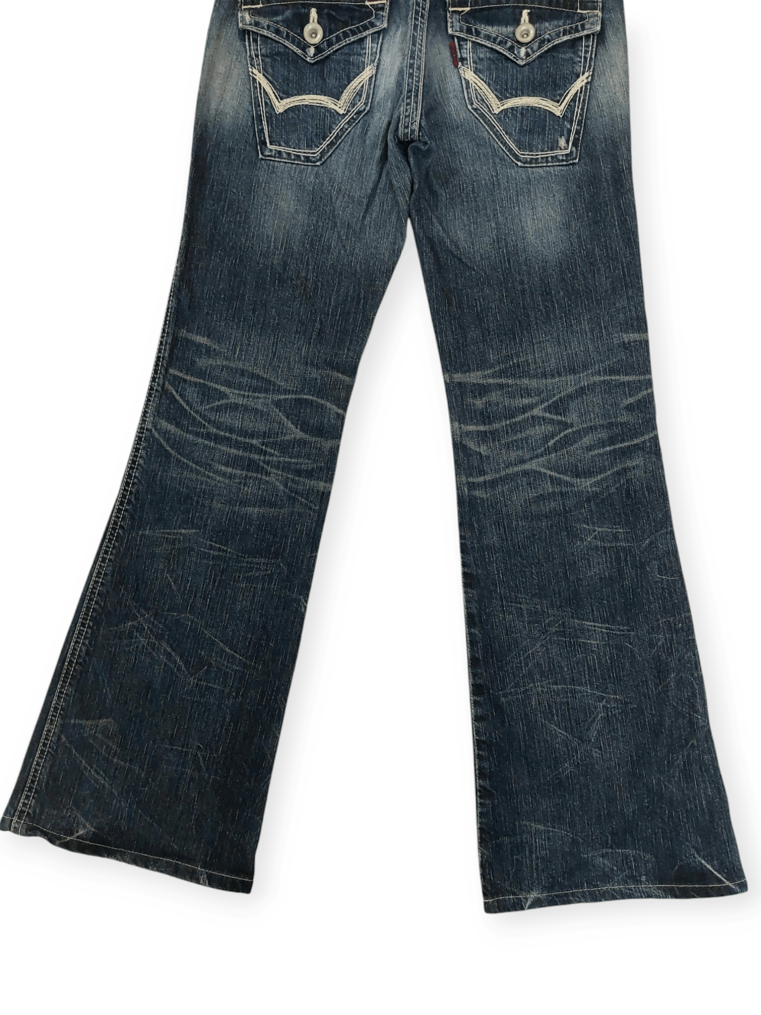Edwin × Japanese Brand Flare Edwin 503 Blue Trip Buckle Back Denim Size 28" / US 6 / IT 42 - 14 Thumbnail