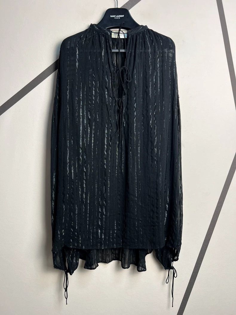 Saint Laurent Paris Saint Laurent SLP Black Silk Deep V Blouse Size US S / EU 44-46 / 1 - 1 Thumbnail