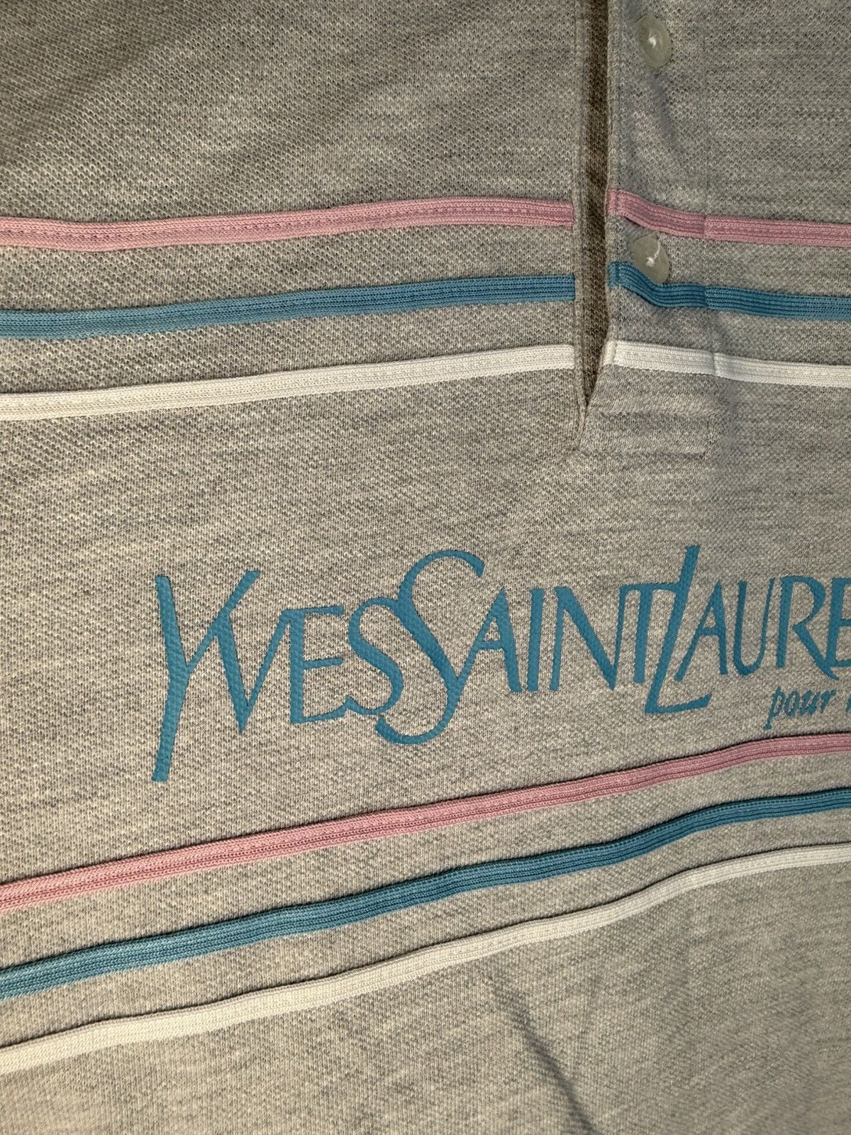 Yves Saint Laurent Grey YSL Polo Shirt Spell Out YSL Shirt YSL Tee Size US L / EU 52-54 / 3 - 3 Thumbnail