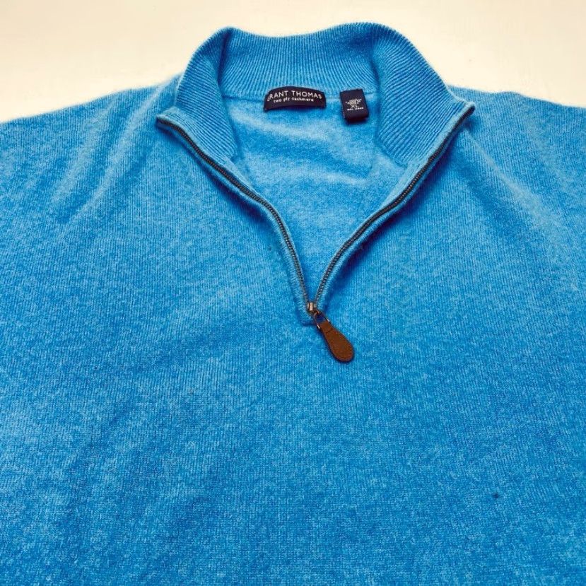 Vintage Grant Thomas 2-Ply Cashmere 1/4 Zip Pullover Sweater Mens XL Blue Classic Preppy Size US XL / EU 56 / 4 - 6 Thumbnail