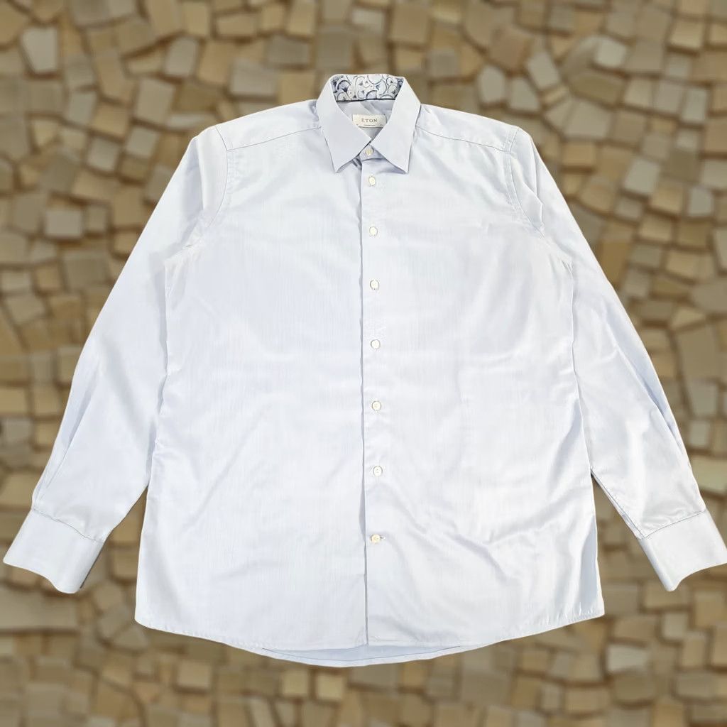 Eton Etón Mens Shirt Blue 17.5 Formal Dress Shirt Long Sleeve Button Up Slim 100% Cotton Regular 44cm Collar Point Mens Size US XXL / EU 58 / 5 - 1 Thumbnail