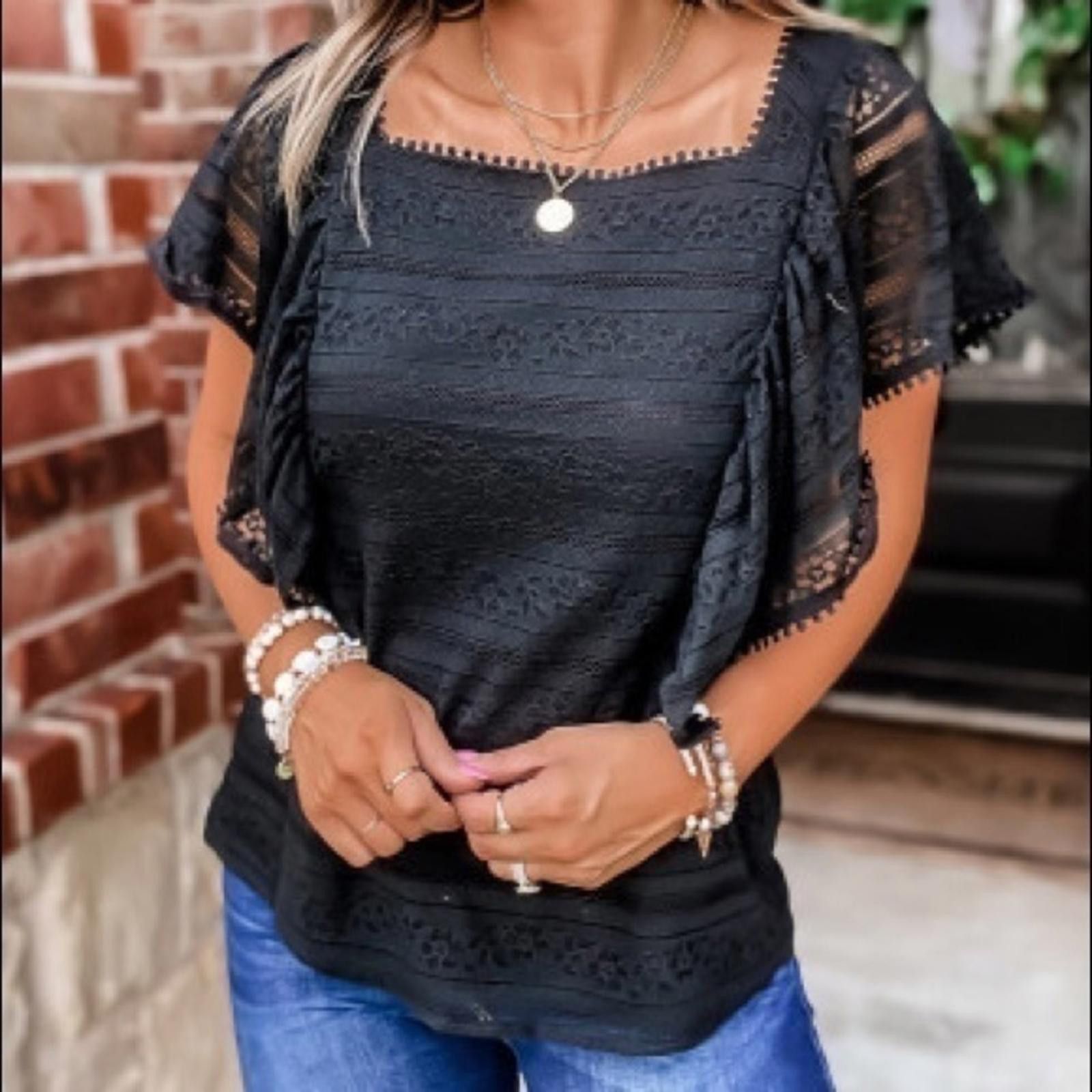 Designer Short Sleeve Lace Boho Top NWT Size S / US 4 / IT 40 - 2 Thumbnail