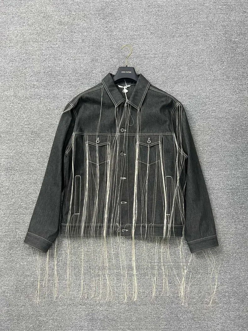 Valentino Valentino Denim jacket with fringed sleeves Size L / US 10 / IT 46 - 1 Thumbnail