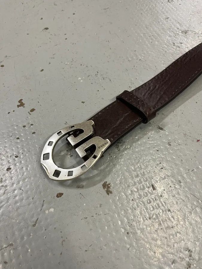 Gucci 2000s Gucci Horseshoe Buckle Brown Leather Belt Size ONE SIZE - 5 Thumbnail