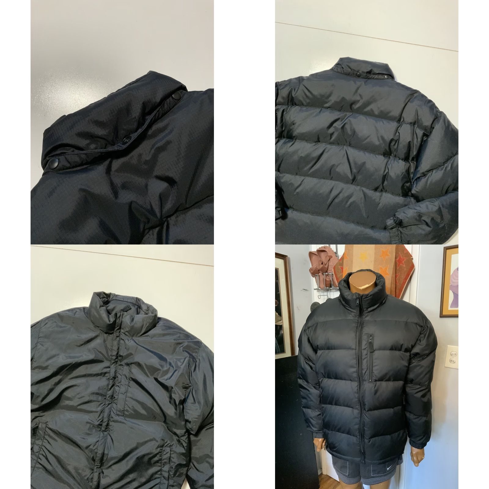 VINTAGE Gap Puffer Jacket Mens 90s Reversible Down Quilted Black Sz. M