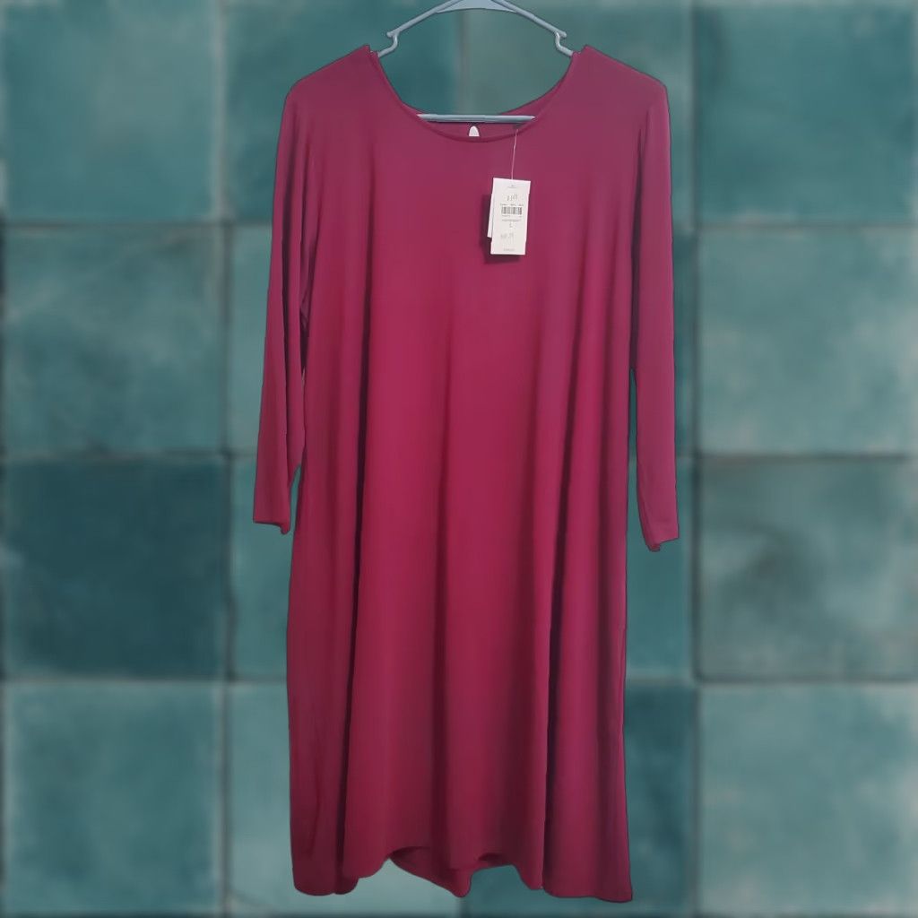 J. Jill J Jill Wearever Dress Women L Winterberry Red Long Sleeve Shift Casual Stretch Size L / US 10 / IT 46 - 1 Thumbnail