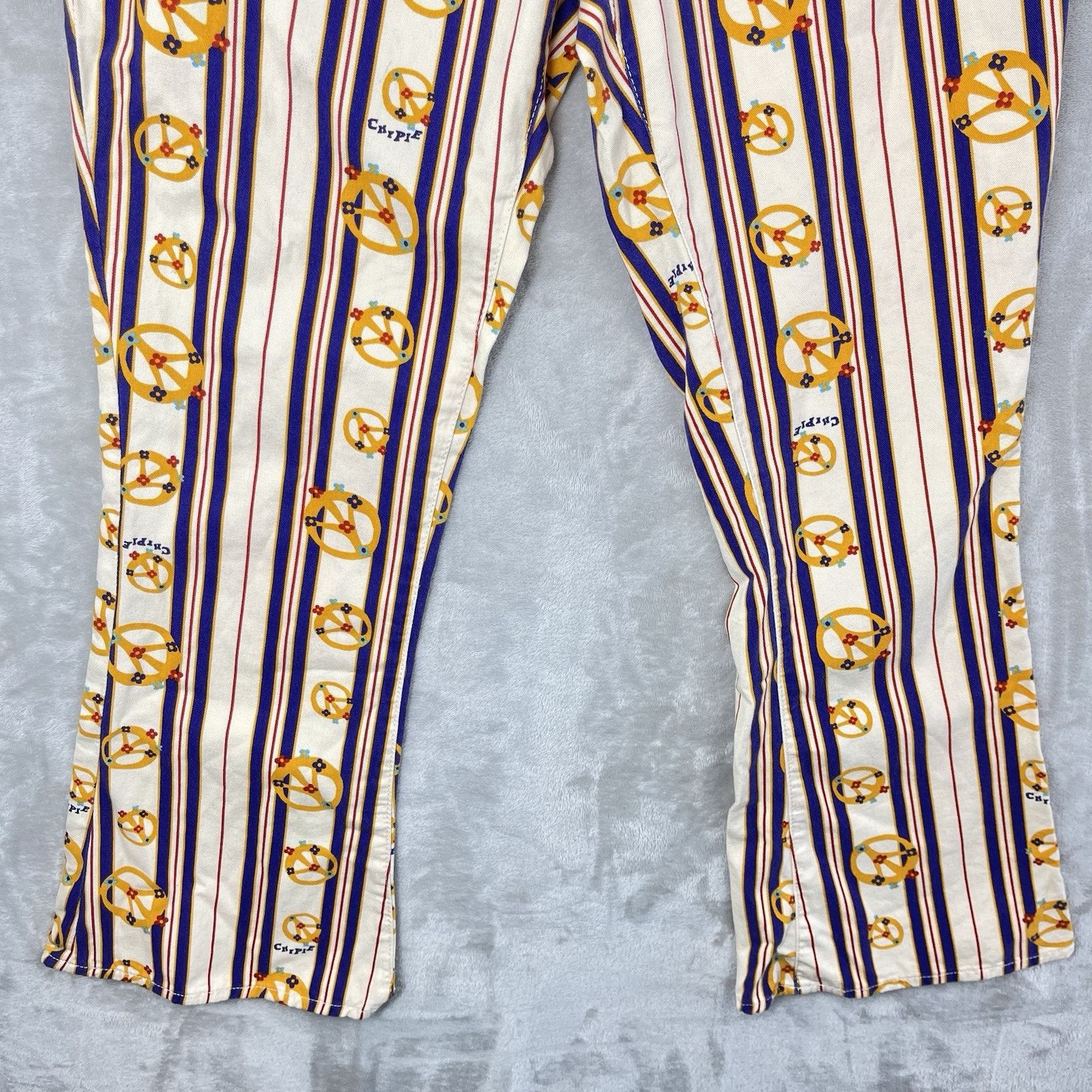 Other Rare Vtg 90s Chipie French Designer Flare Pants Peace Sign Size US 30 / EU 46 - 3 Thumbnail