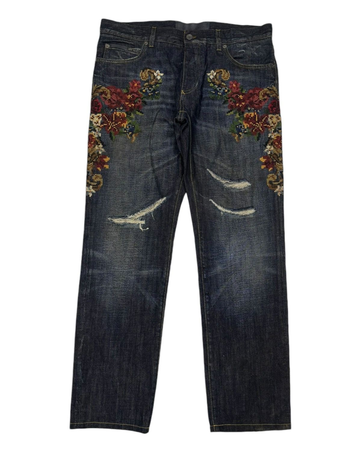 Dolce & Gabbana 🐎DOLCE & GABBANA FLOWER KNIT DISTRESSED DENIM JEANS Size US 35 - 7 Thumbnail