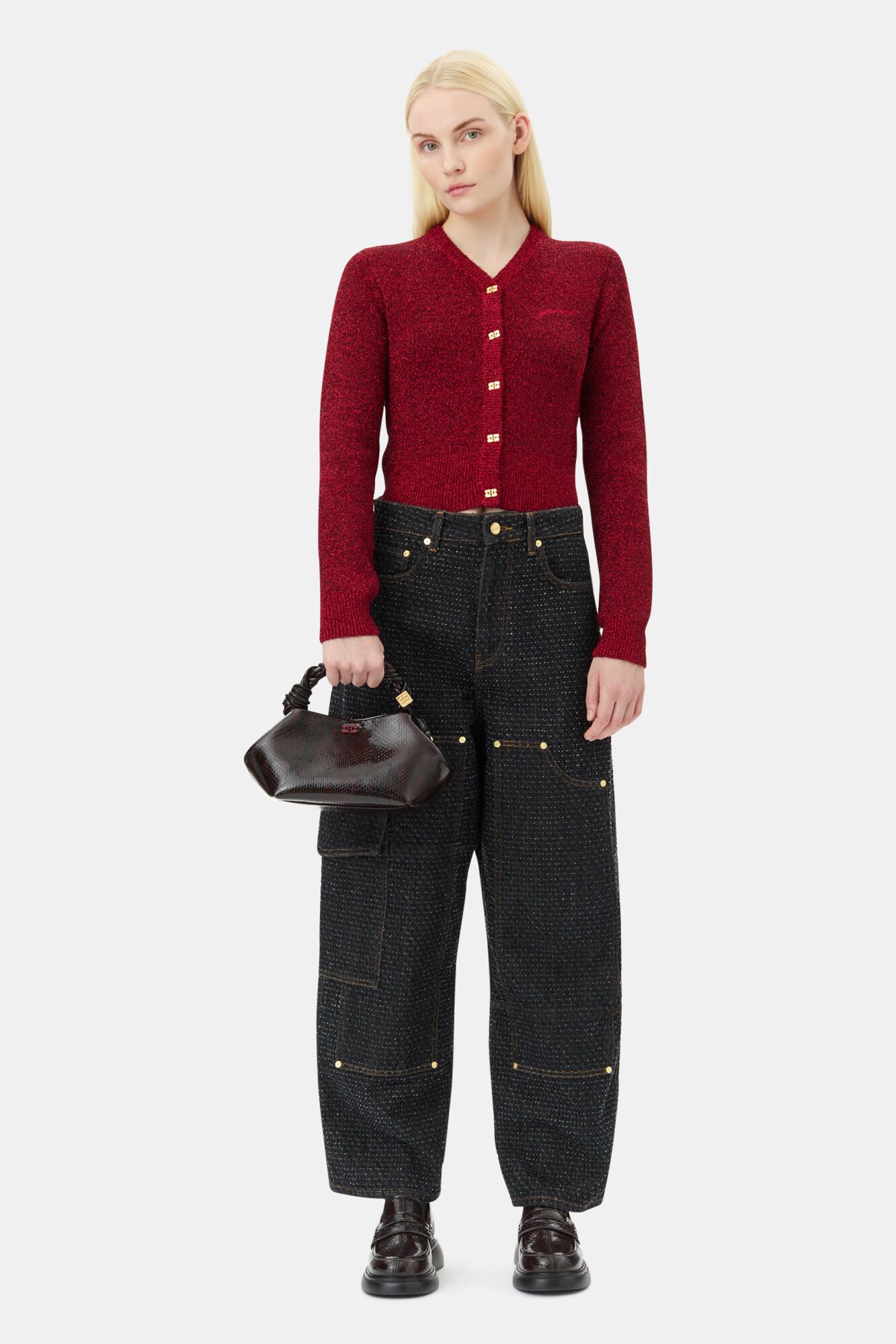 Ganni o1s22i1n0525 Sparkling Cardigan in Red Size M / US 6-8 / IT 42-44 - 3 Thumbnail