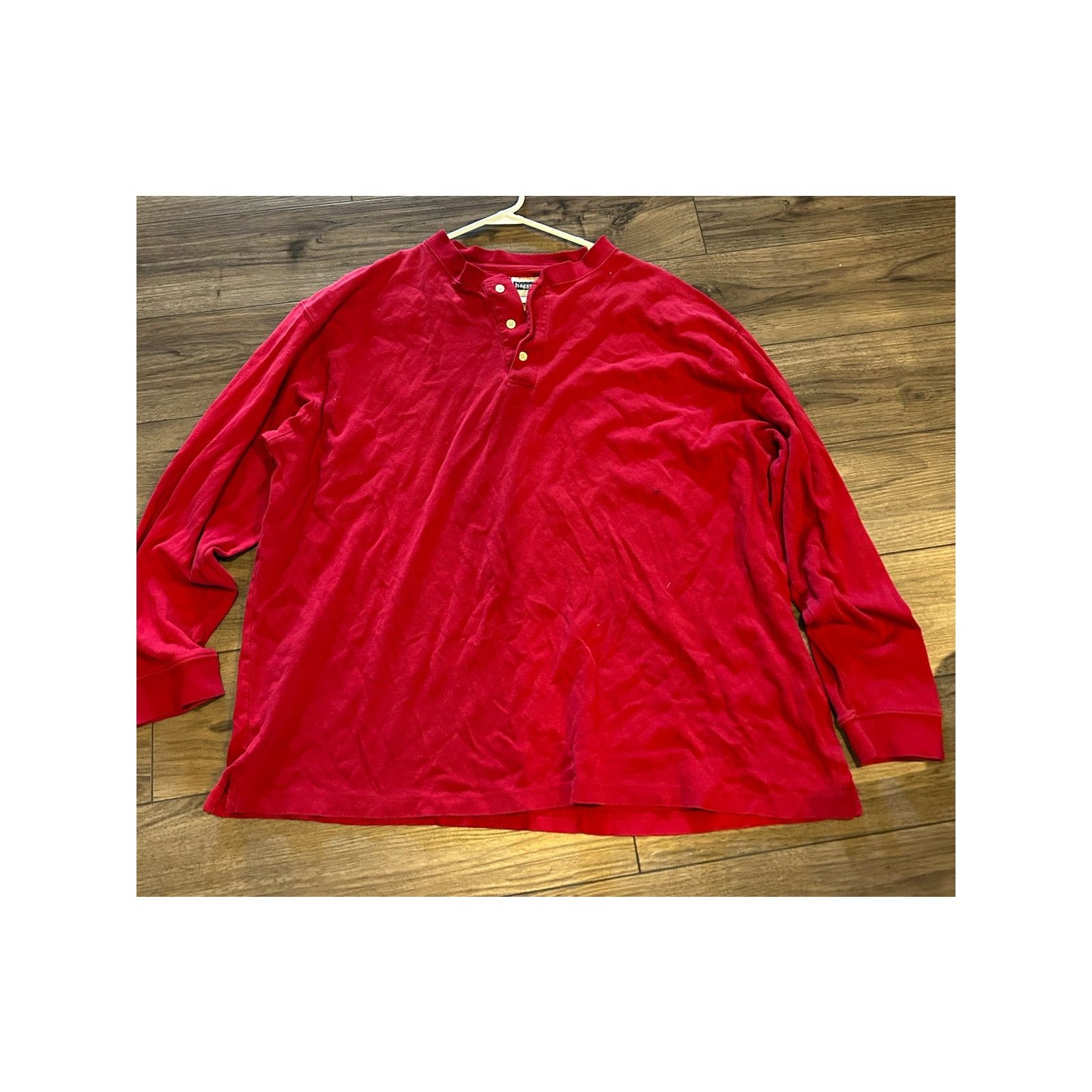 Haggar Vintage Haggar Red Henley Long Sleeve Shirt XL Size US XL / EU 56 / 4 - 4 Thumbnail