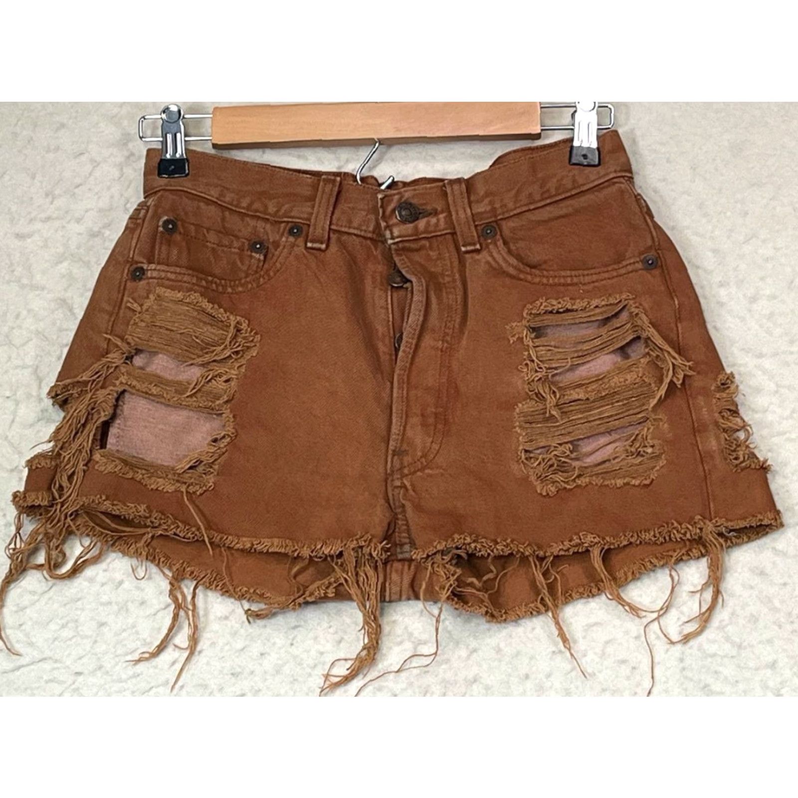 Levi's VINTAGE Levi's Distressed Brown Jeans Shorts Cut-Off 25-26 Women Regular Cotton Casual Vintage 90s Patriotic Size 42" / US 20 - 2 Thumbnail