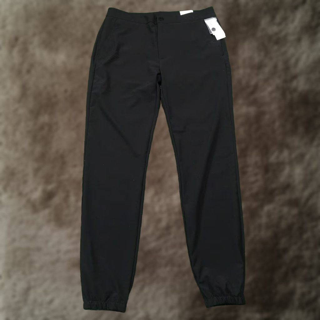 Vince Camuto Performance Pants Mens 32 Black Stretch Jogger Casua l Easy Care Pockets Tapered Flat Front Cuffed