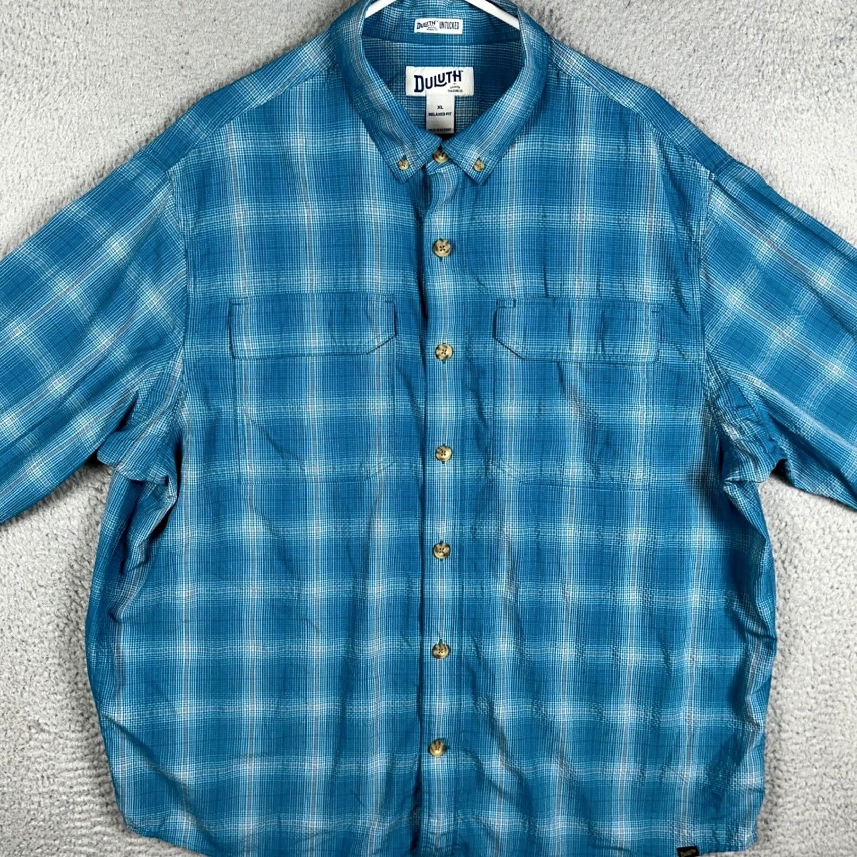 Duluth Trading Company Duluth Trading Co Shirt Mens XL Blue Plaid Relaxed Fit Button-Down Pockets Size US XL / EU 56 / 4 - 2 Thumbnail