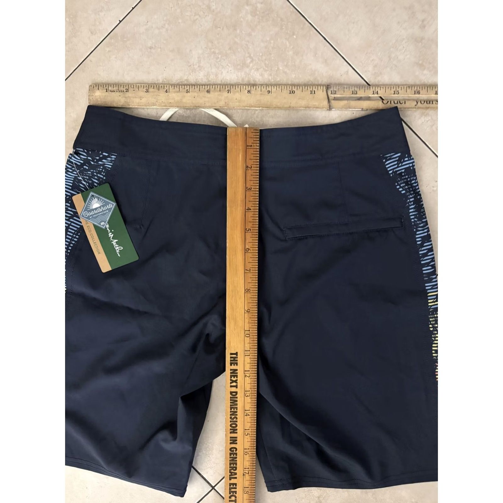 TravisMathew Travis Mathew Board Shorts Mens 30 Navy Beach Break Eco Collection Swim Trunks Geometric Palm Print Quick Dry Drawstring Back Pocket Lightweight Size US 30 / EU 46 - 6 Thumbnail
