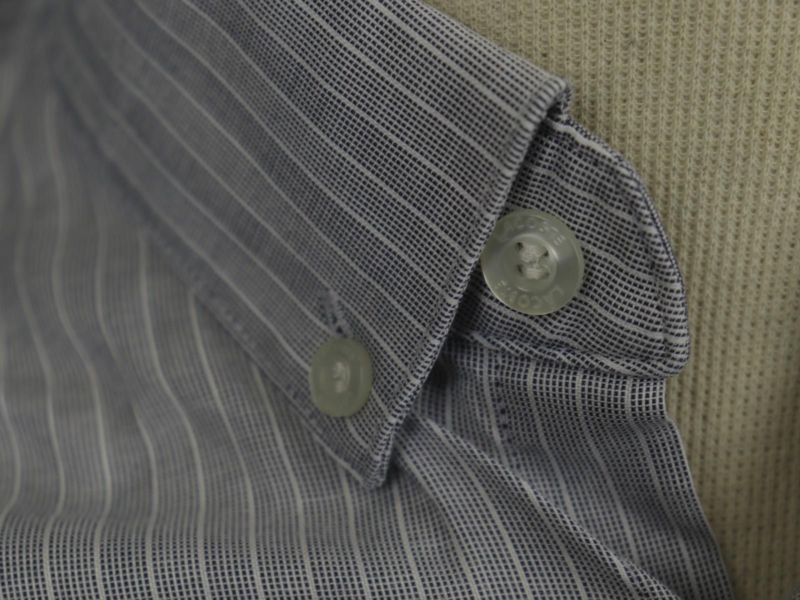 Lacoste Lacoste Gray Pinstriped Cotton Collared Button-Down Shirt Size US M / EU 48-50 / 2 - 6 Thumbnail