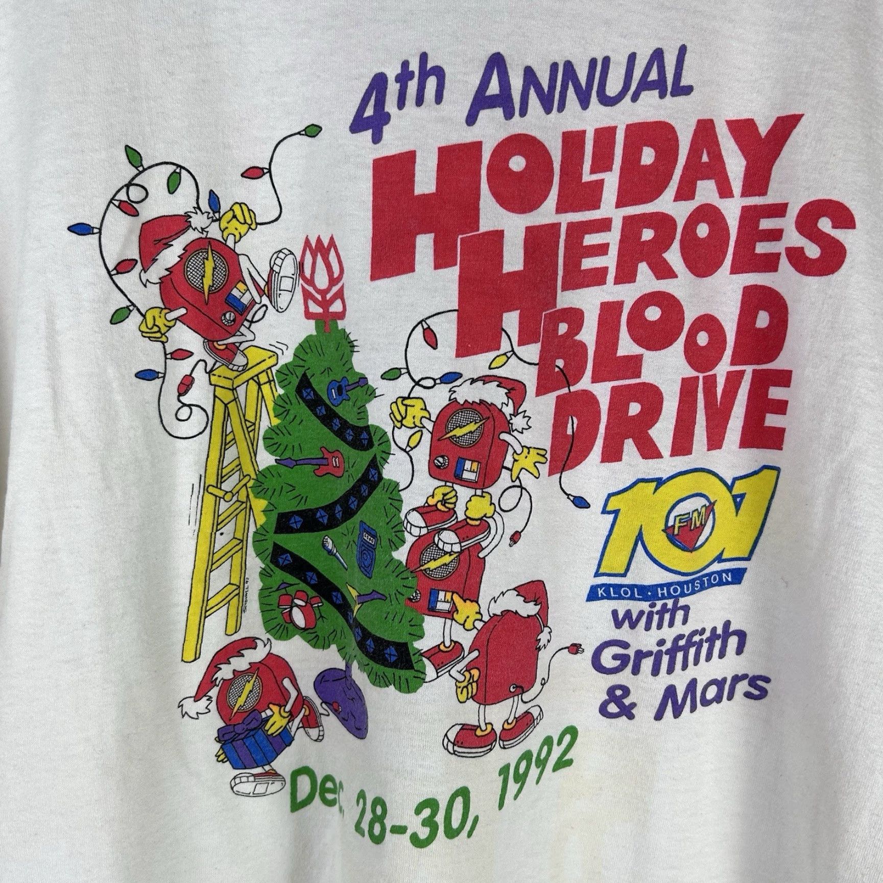 Vintage VINTAGE 90s Shirt Houston 101 KLOL Holiday Hero Blood Drive Single Stitch XL White Nike? Size US XL / EU 56 / 4 - 4 Thumbnail