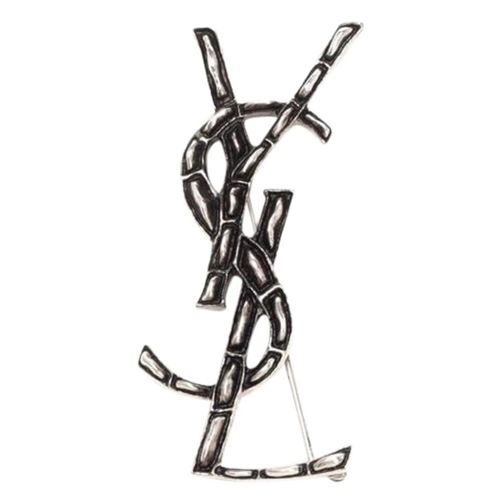 Saint Laurent Paris Monogram YSL logo silver tone brooch Size ONE SIZE - 1 Thumbnail