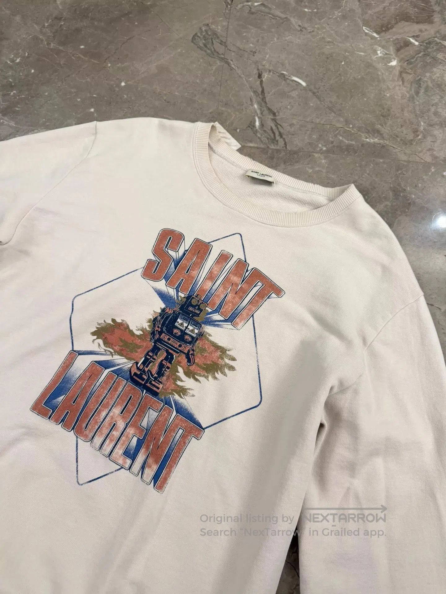 Saint Laurent Paris White Long Sleeve Graphic Robot Print Shirt. Size US L / EU 52-54 / 3 - 1 Thumbnail