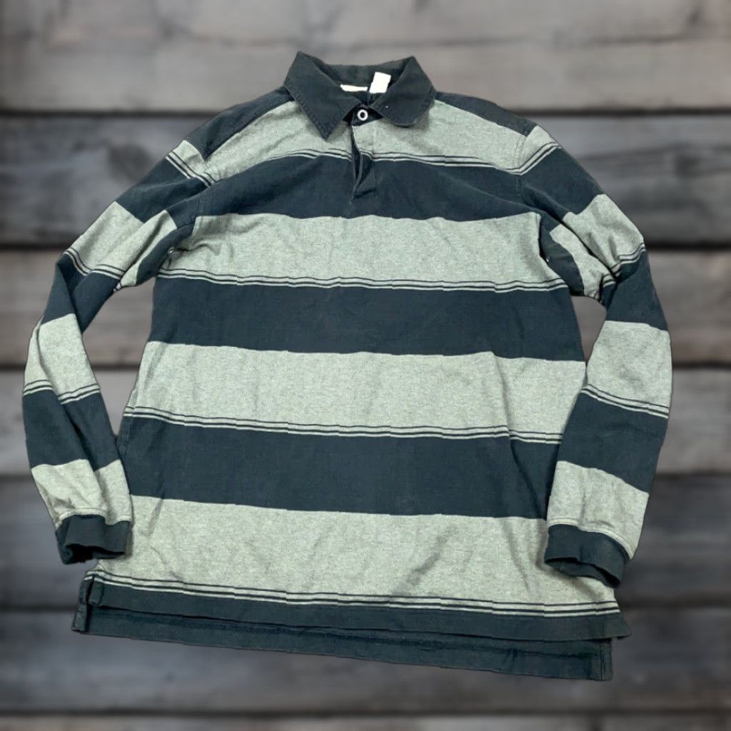 Vintage VTG Field Gear Rugby Polo Shirt Adult Large Gray Striped 100% Cotton Mens Vintage Preppy 90s Casual Polo Size US L / EU 52-54 / 3 - 1 Thumbnail