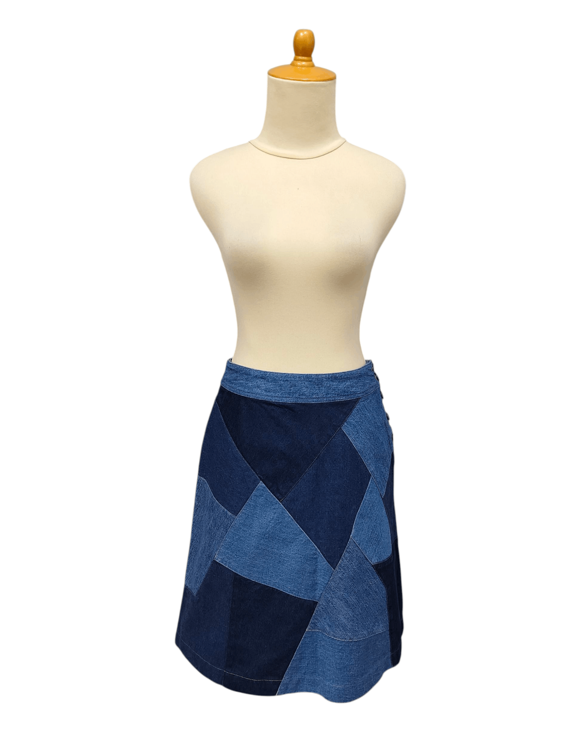 Mademoiselle Non Non Mademoiselle Non Non 🇯🇵 Mosaic Pacthwork Panel Denim Skirt Size 30" / US 8 / IT 44 - 1 Thumbnail