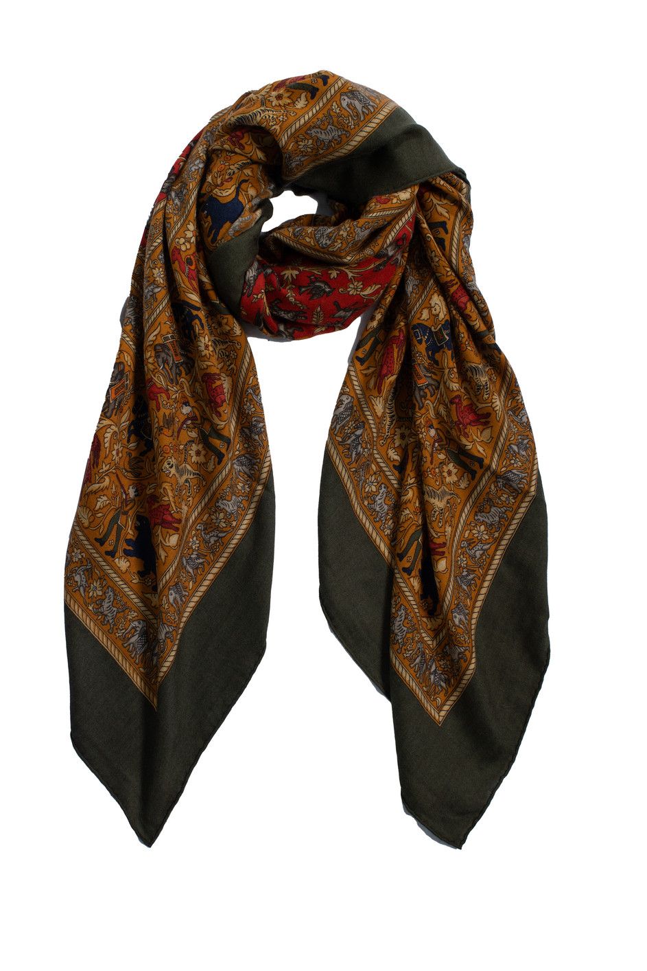 Hermes Hermes, Chasse en Inde cashmere scarf in green Size ONE SIZE - 2 Thumbnail