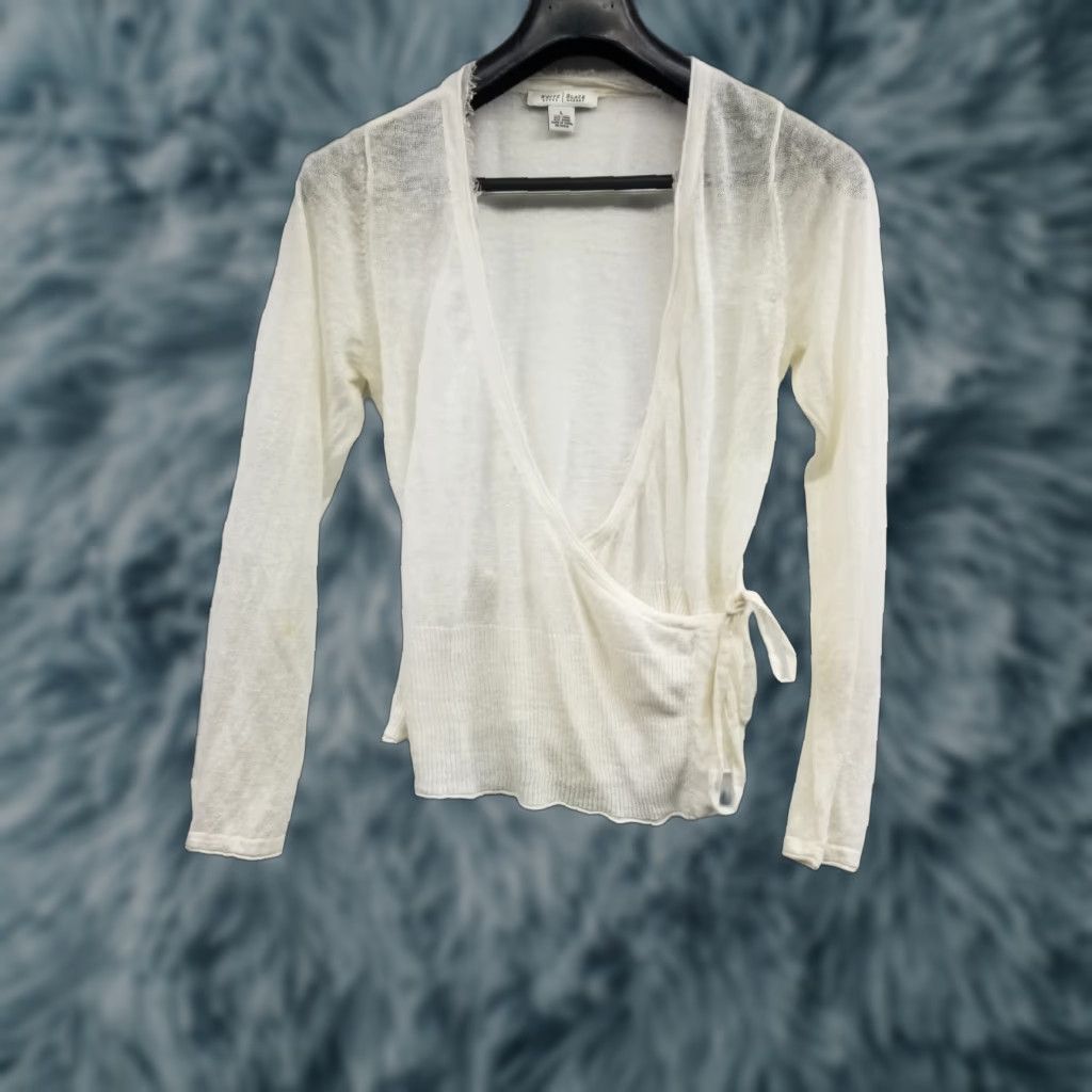 White House Black Market White House Black Market T-Shirt Women White Linen Blend V-Neck Sleeveless Open Tie L White Women Men’s? Size L / US 10 / IT 46 - 1 Thumbnail