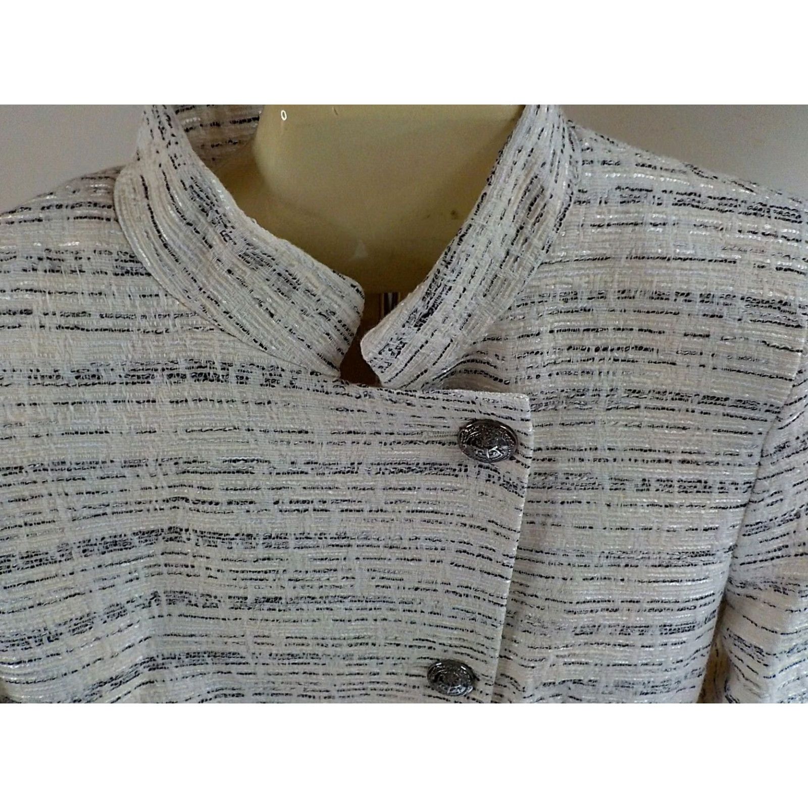Zara ZARA BASIC Coat SIZE XS Ivory, Black, Gray Button Tweed Textured Overcoat Womens Size XS / US 0-2 / IT 36-38 - 5 Thumbnail
