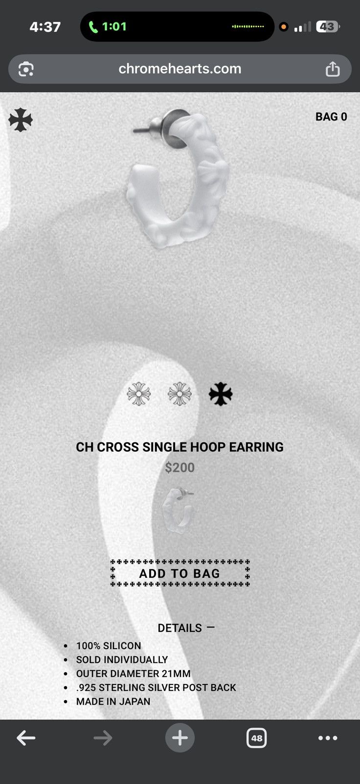 Chrome Hearts Chrome hearts white silicone earring set Size ONE SIZE - 1 Thumbnail