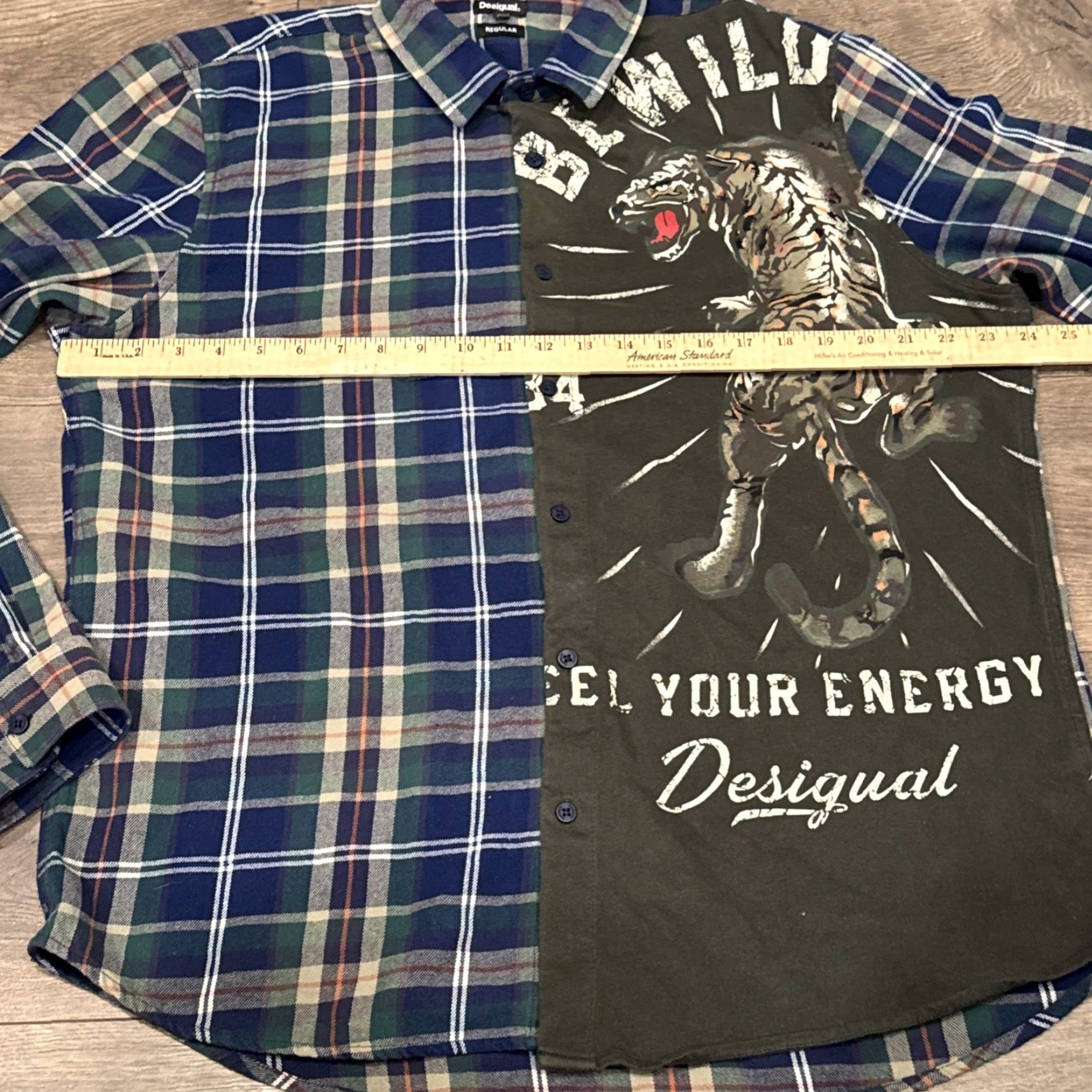 Desigual Desigual Plaid Flannel Shirt Tiger Print Front Button-Up Men XXL Multicolor Plaid Tiger Print Casual Workwear 100% Cotton Button-Up Men Front Shirt Size US XL / EU 56 / 4 - 5 Thumbnail