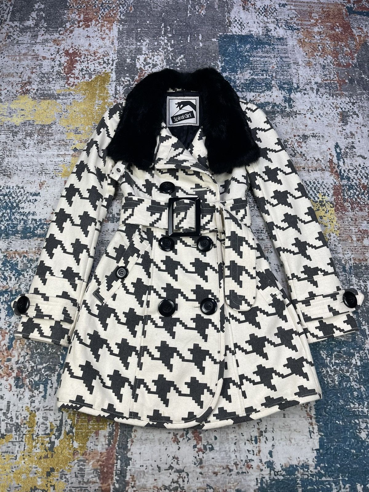 Japanese Brand Spiral Girl Houndstooth Print Double Breasted Coats Size S / US 4 / IT 40 - 1 Thumbnail