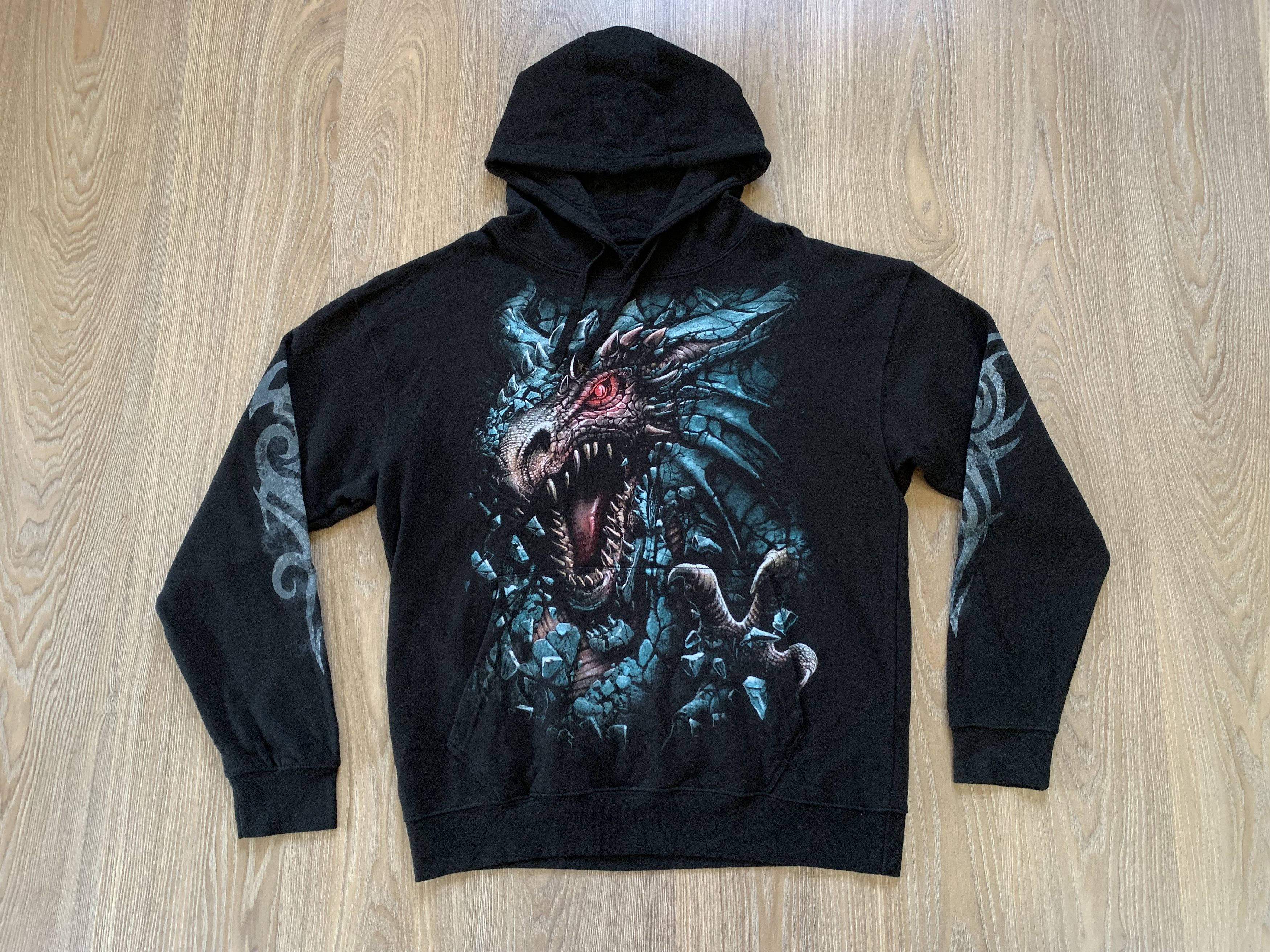 Japanese Brand × Vintage Vintage Spiral All Over Print Dragon Big Logo Hoodie Size US XXL / EU 58 / 5 - 2 Thumbnail