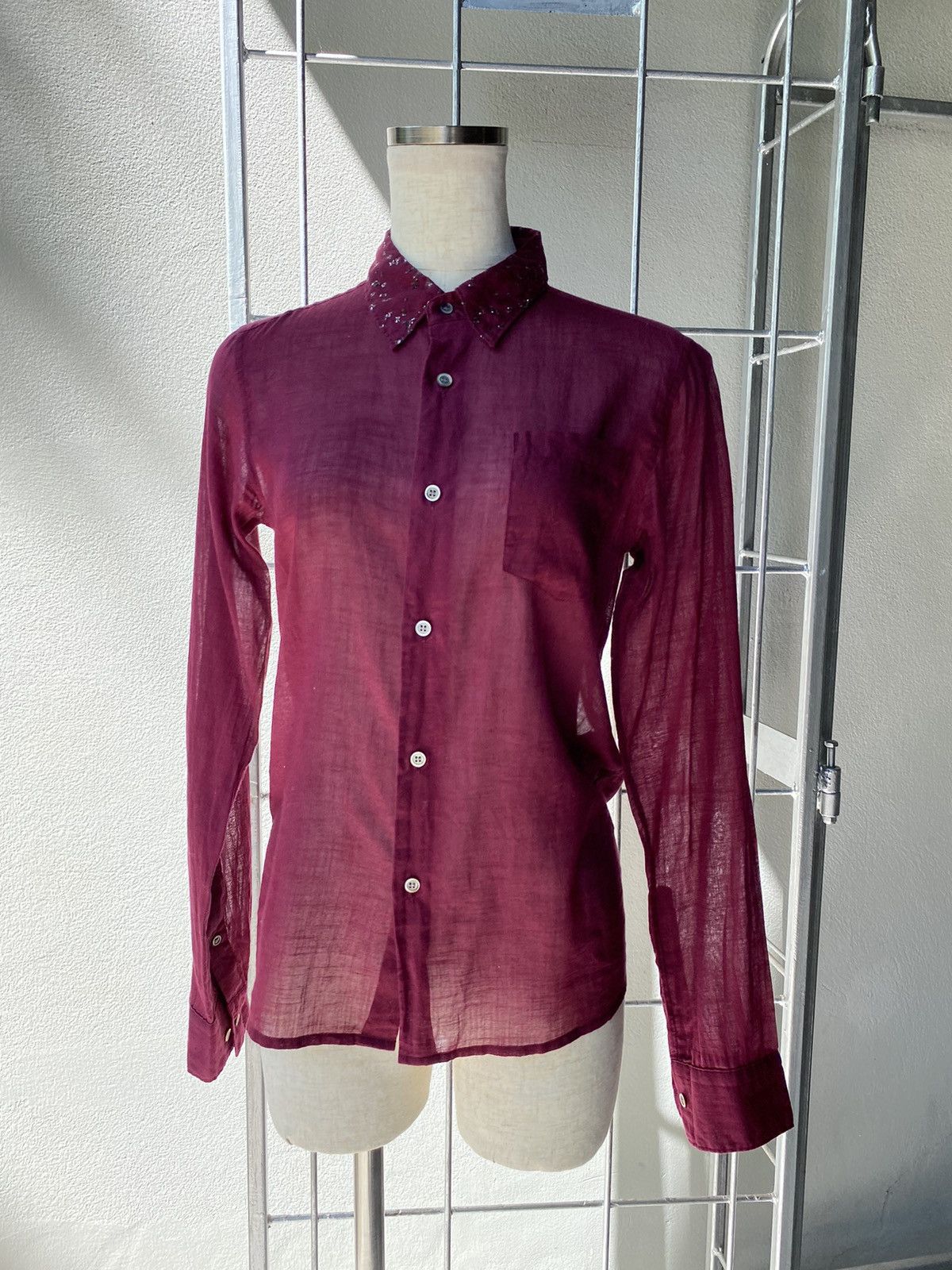 Zucca ZUCCA Deep Red Sheer Shirt with Sparkling Collar Size S / US 4 / IT 40 - 19 Thumbnail