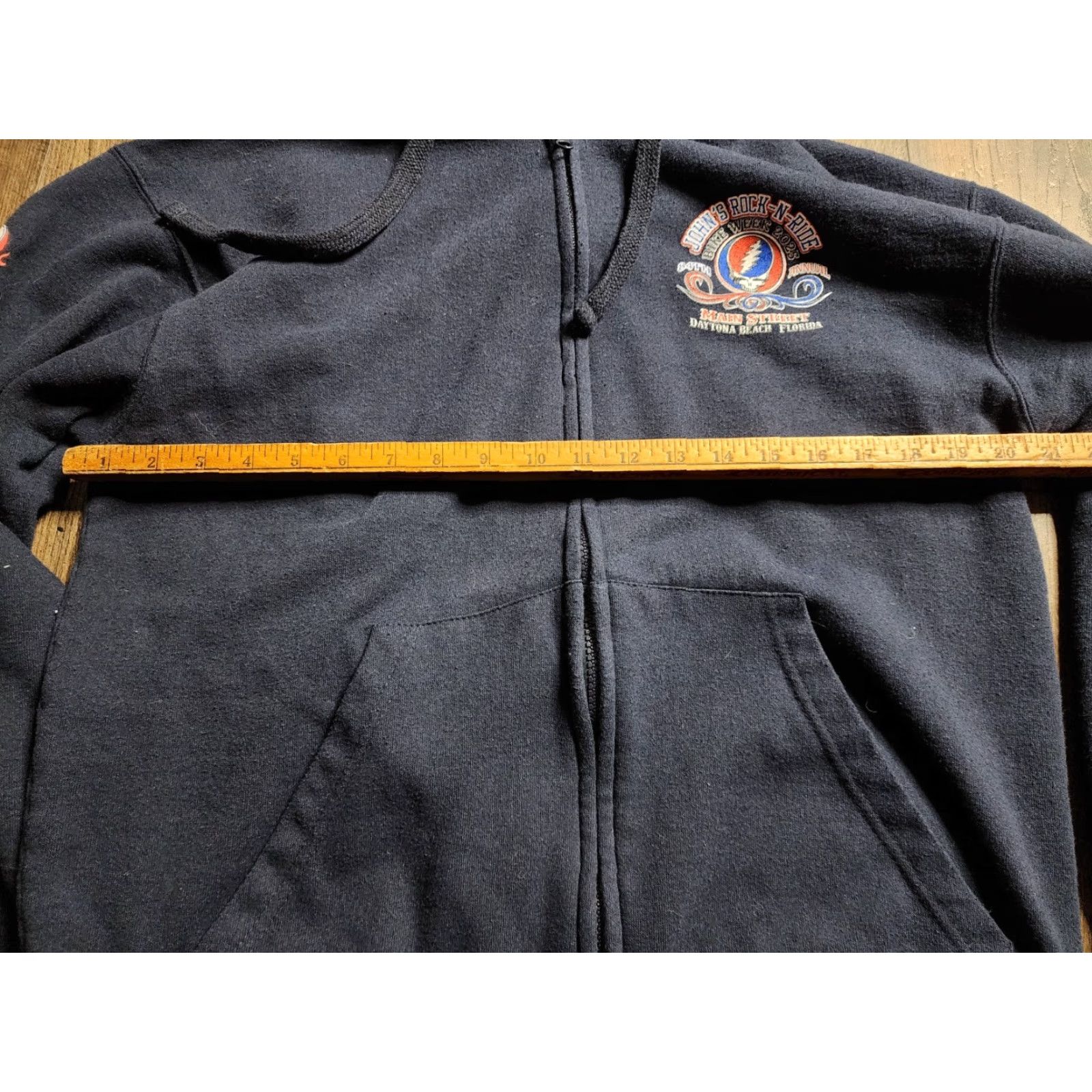 Vintage VINTAGE Vance Hoodie Men’s L Full Zip Blue Graphic Print Skull Roses Riding Daytona Bike Week Size US L / EU 52-54 / 3 - 3 Thumbnail