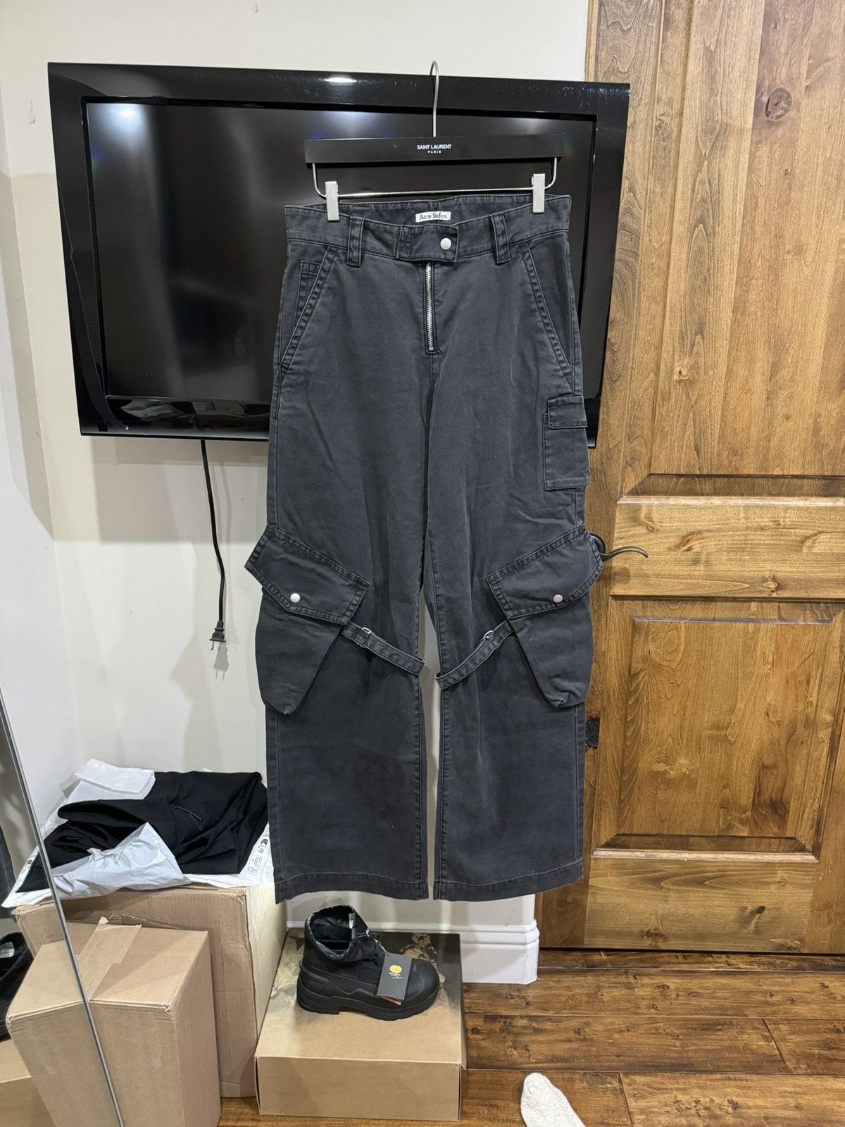 Acne Studios Acne Studios Charcoal Grey Canvas Cotton Cargo Trousers Size US 32 / EU 48 - 4 Thumbnail