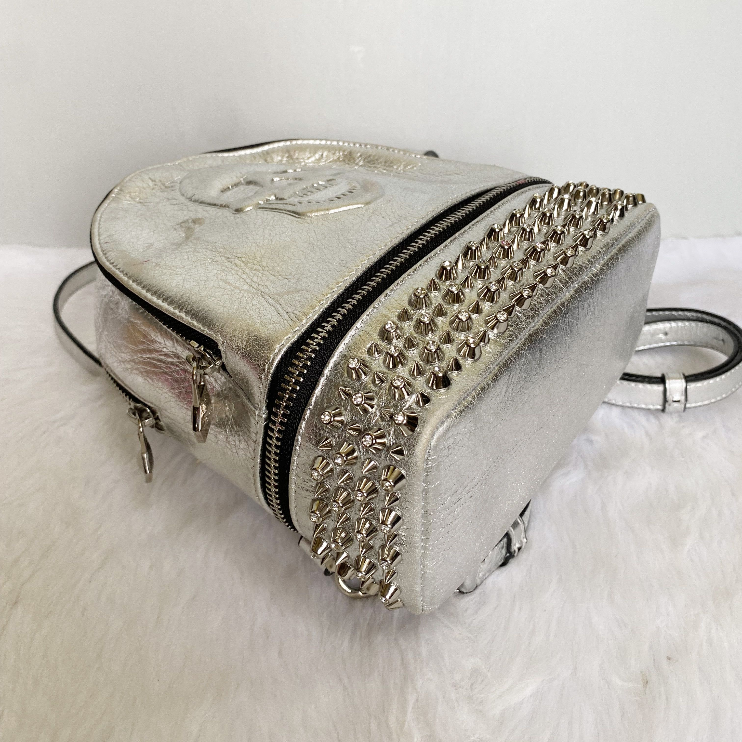 Philipp Plein Mini Cornelia Silver Crystal Studded Skull Leather Backpack Size ONE SIZE - 8 Thumbnail