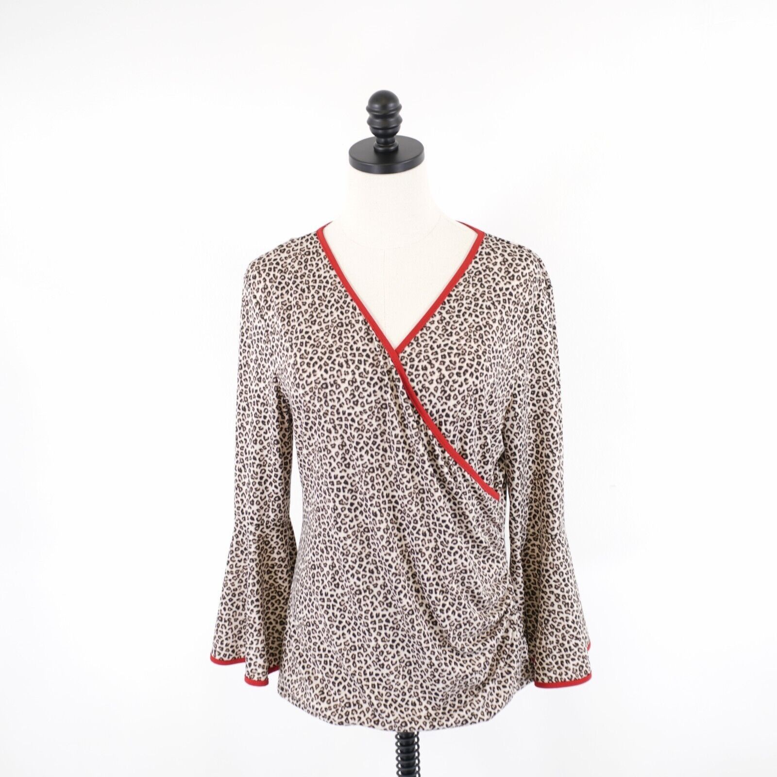 Designer Coco Bianco Kimono Flutter Sleeve Cheetah Print Brown Blouse Size L / US 10 / IT 46 - 1 Thumbnail