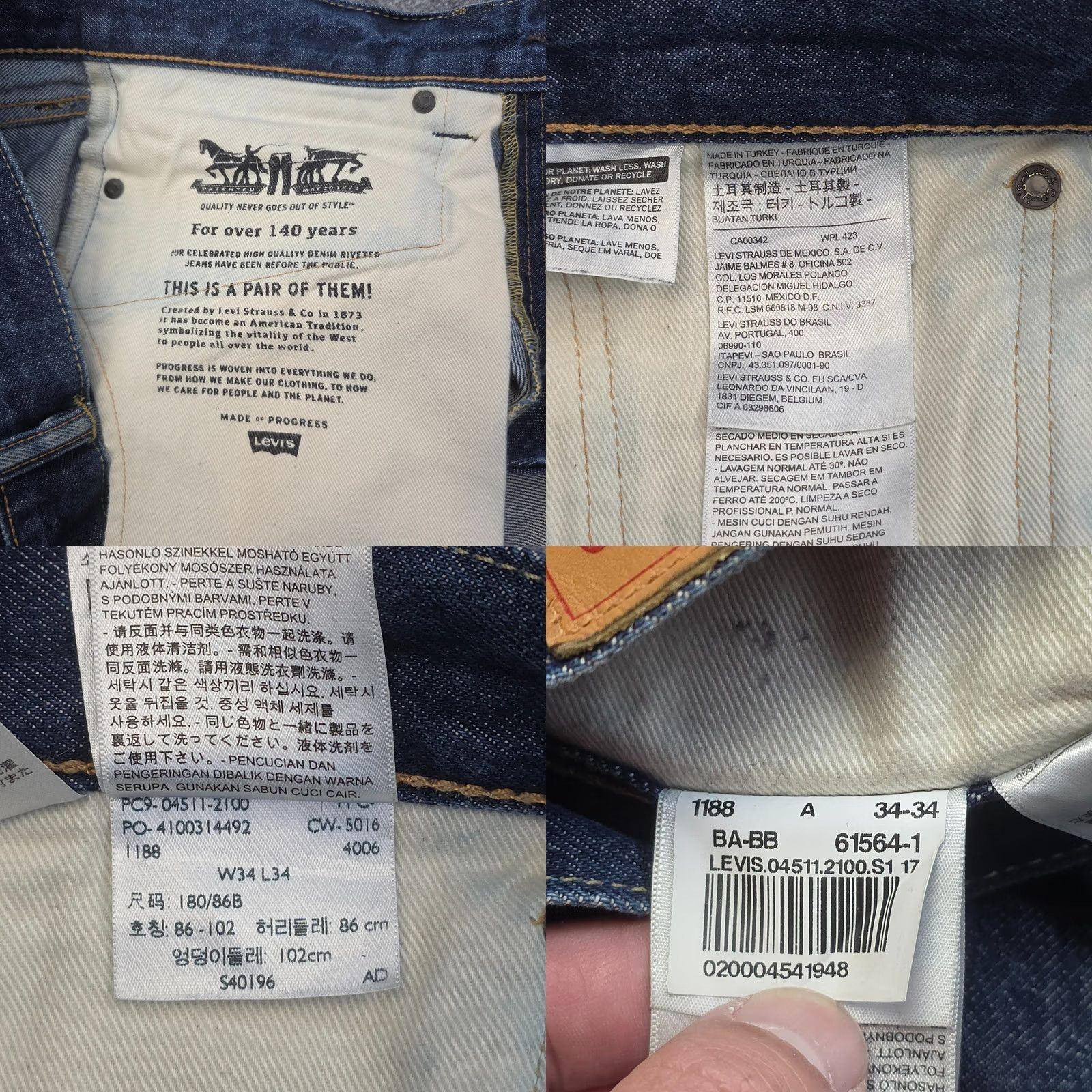 Levi's Levi's 511 Jeans Slim Denim 34 x 34 34 x 32 Faded Marks Blue Men Regular 5-Pocket Inseam 32 Denim Cotton Vintage No Size US 34 / EU 50 - 9 Thumbnail
