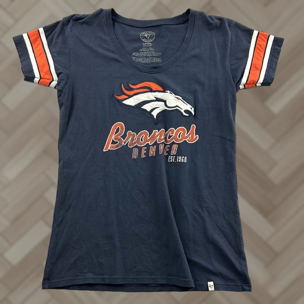 J Brand 47 Brand Denver Broncos Shirt Short Sleeve Women's Large Blue Orange Size L / US 10 / IT 46 - 1 Thumbnail