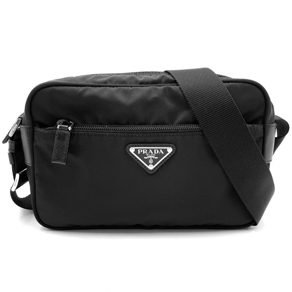 image of Prada Shoulder Bag Crossbody Bag Nylon Leather Black Silver Hardware, Women's