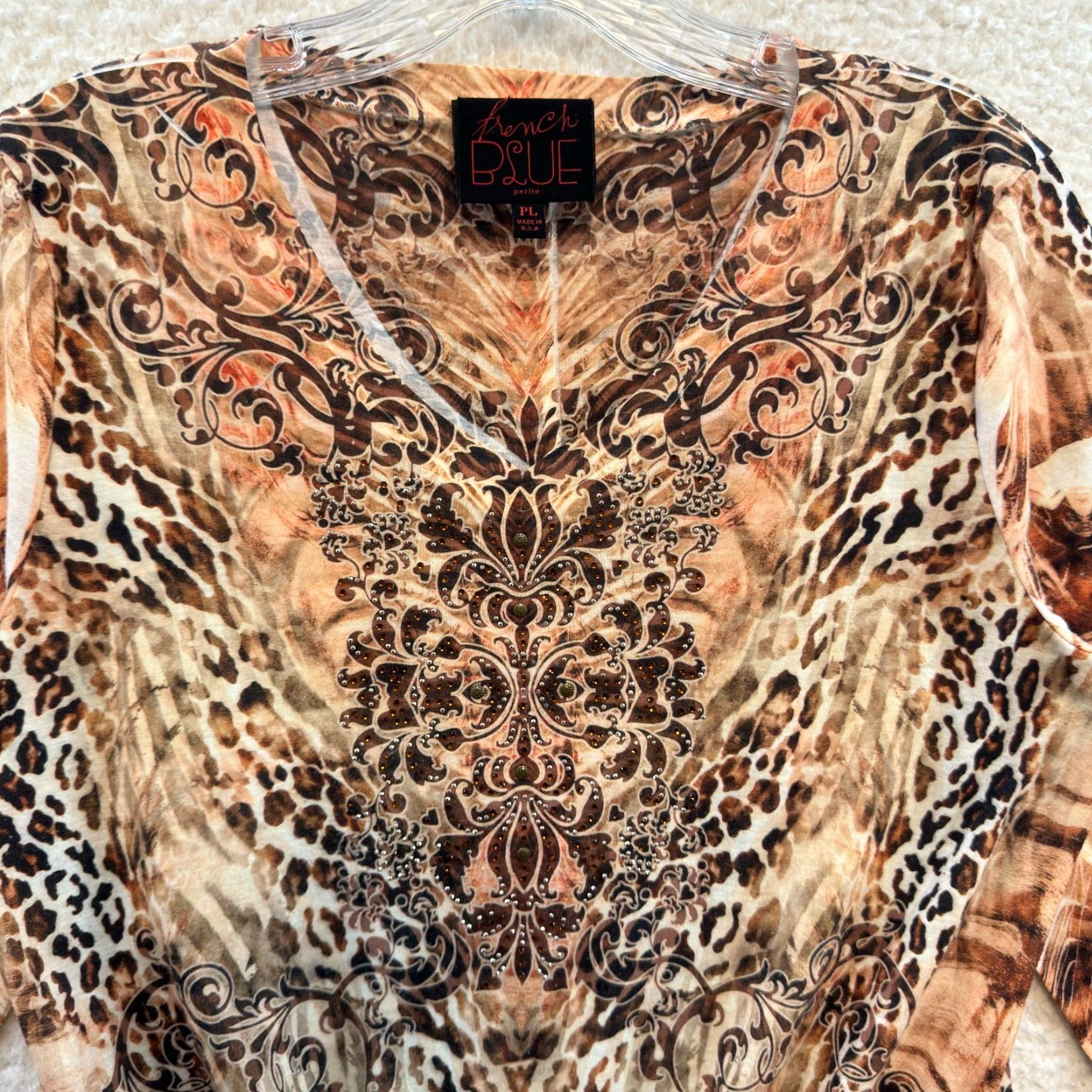 Vintage VINTAGE French Blue Y2K Top Shirt Petite PL Tan Cheetah Leopard Studded Grunge Boho McBling Beige Mens Girls Womens Size L / US 10 / IT 46 - 3 Thumbnail