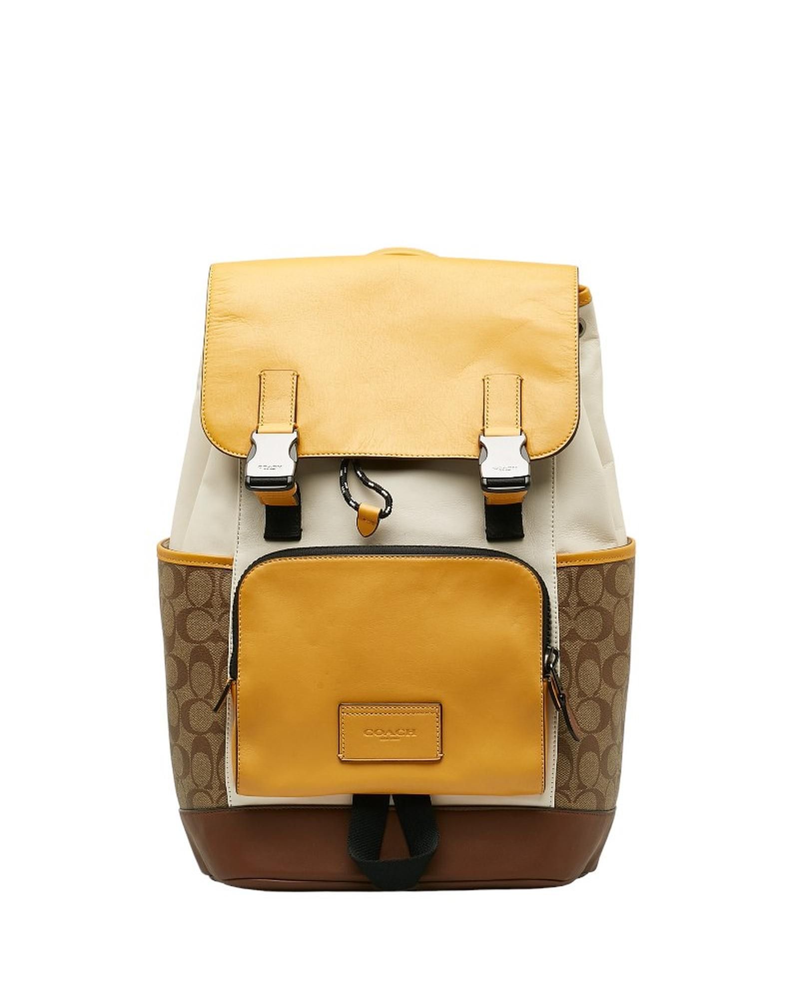 image of Coach Signature Canvas Track Backpack In Ab Condition in Yellow, Women's