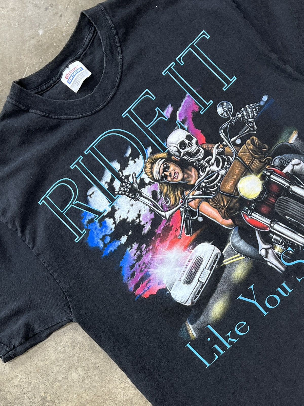 Vintage Ride It Like You Stole It Motorcycle Skeleton Large