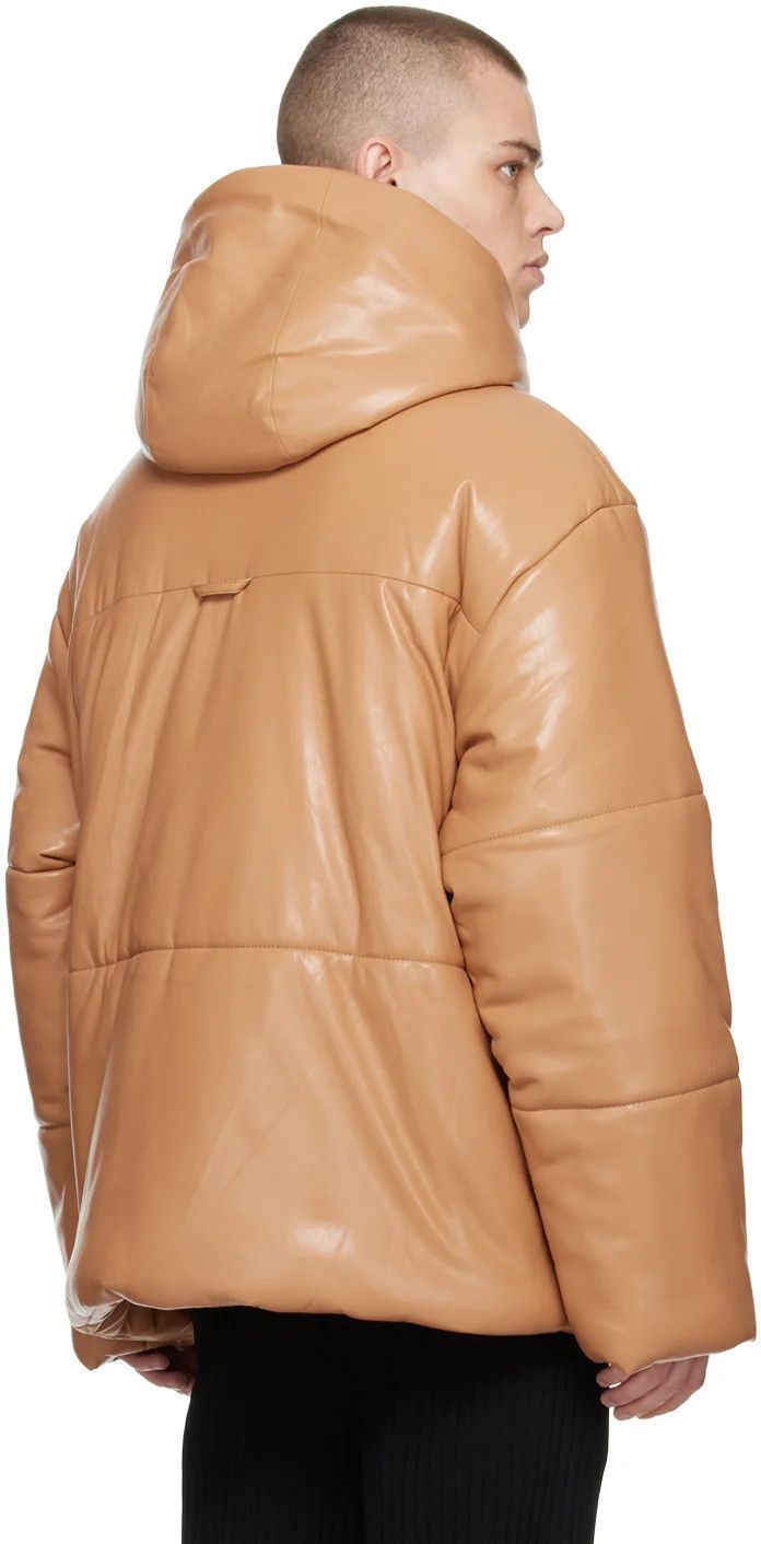 Nanushka Tan Vegan Leather Hooded Puffer Jacket Size US S / EU 44-46 / 1 - 4 Thumbnail