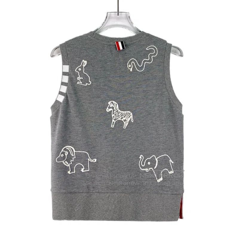 Thom Browne Thom Browne Gray animal-print cotton round-neck sleeveless Size US XXS / EU 40 - 2 Thumbnail