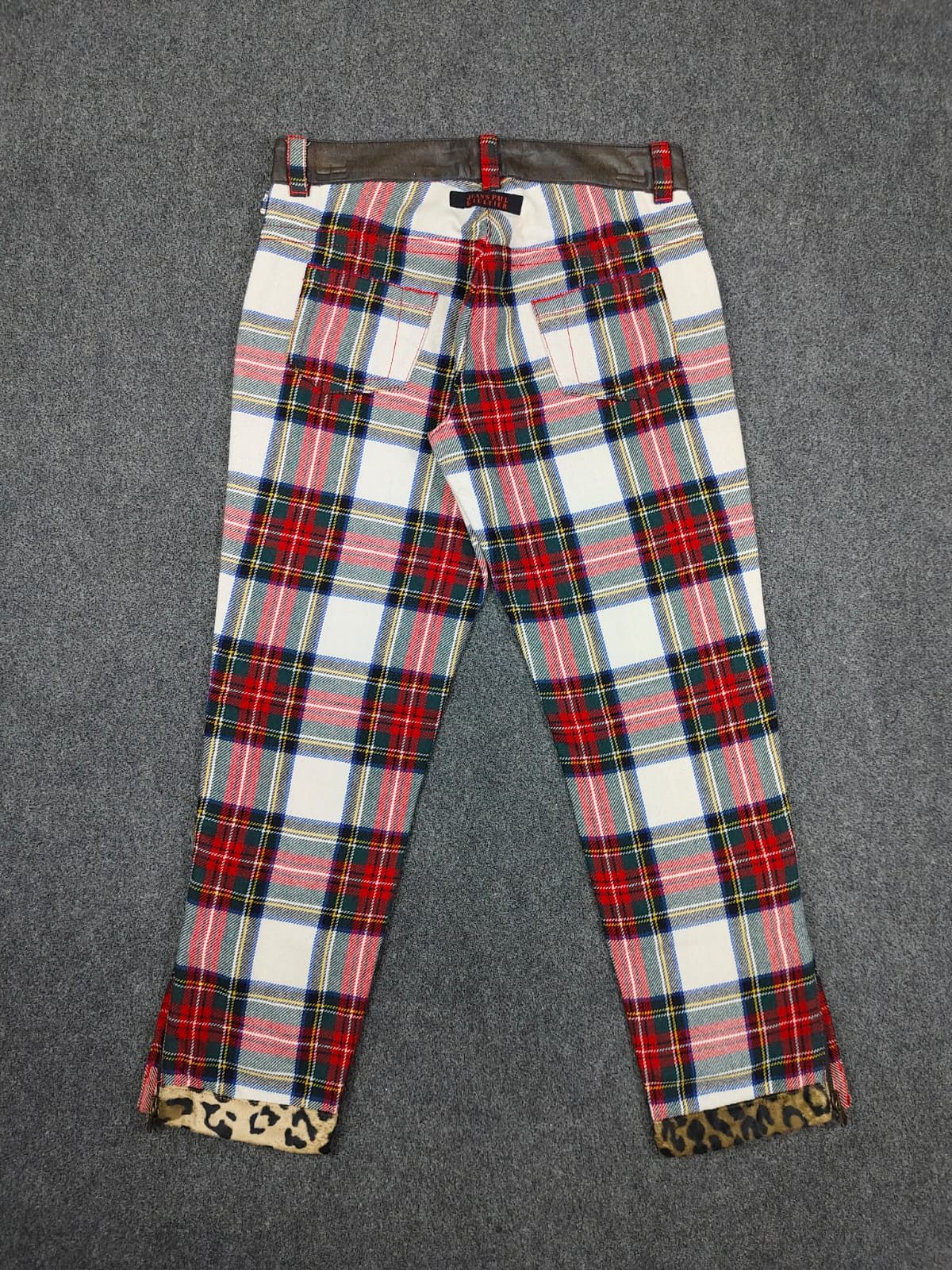Jean Paul Gaultier 💥JPG Femme Tartan Plaid Leopard Panel Cropped Bondage Pants Size 40" / US 18 - 2 Thumbnail