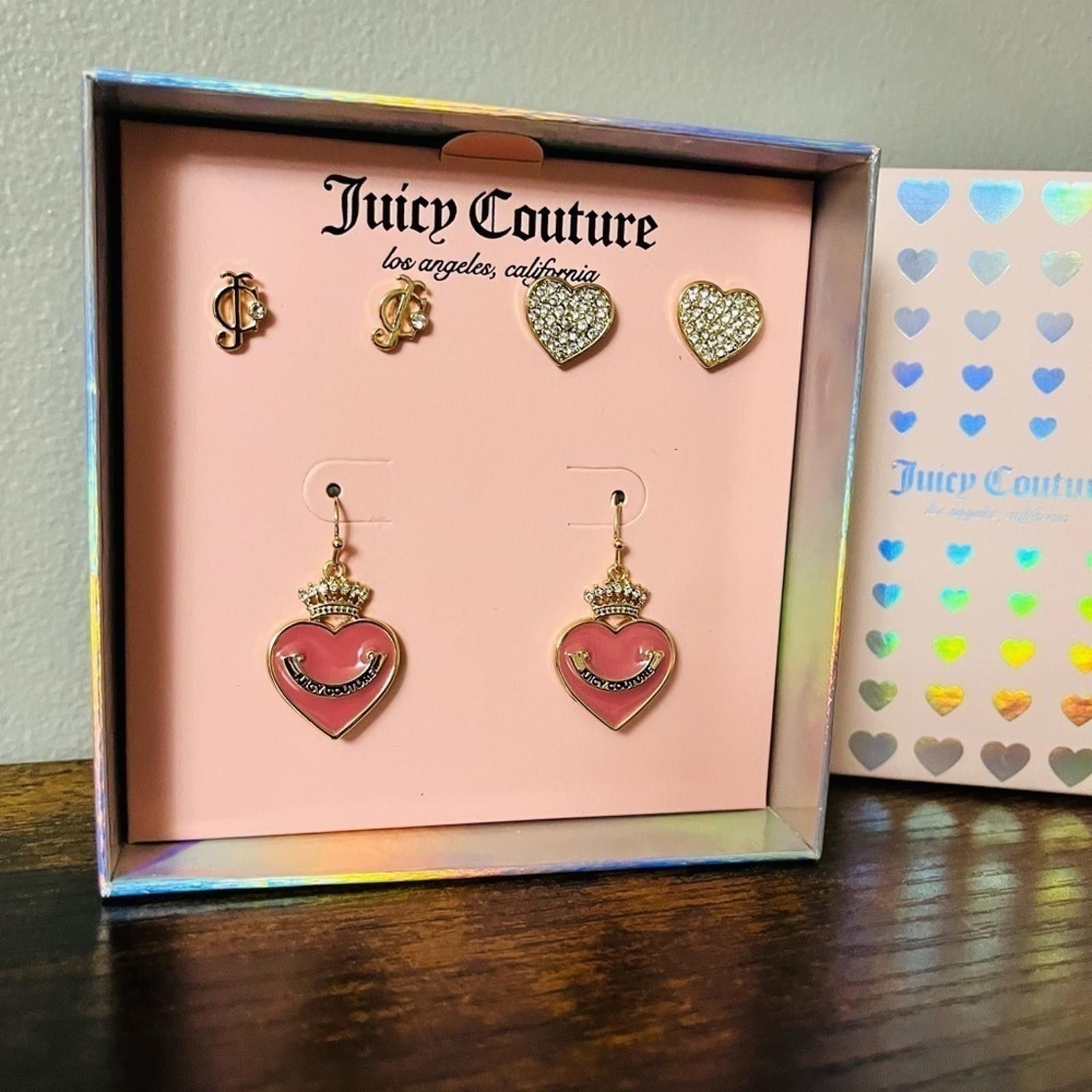 Juicy Couture Jeans Juicy Couture Set Of Three Heart Earrings With Crown NWT Size ONE SIZE - 1 Thumbnail