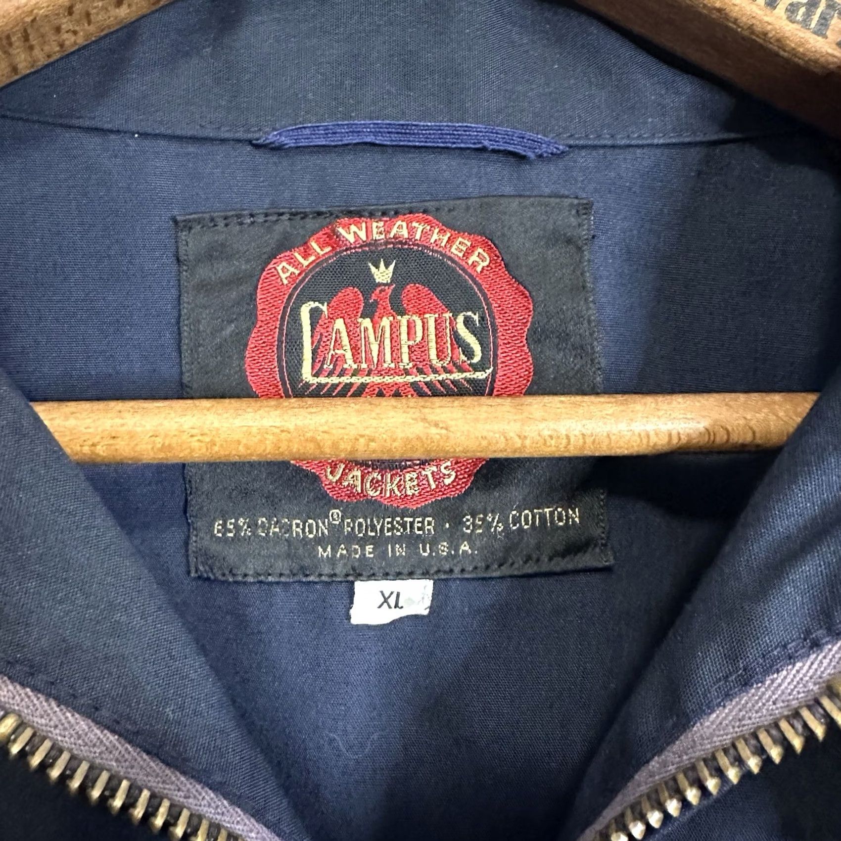 Vintage VINTAGE Campus Windbreaker Jacket Mens XL USA 80s Nylon Blue Logo Raglan Pocket Zip Mid-Length Size US XL / EU 56 / 4 - 4 Thumbnail